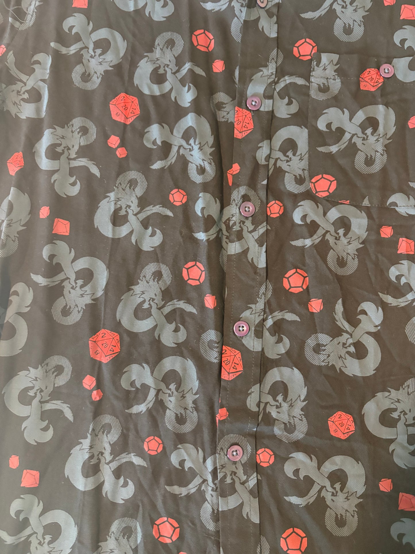 Dungeons & Dragons Shirt Large Button Up Black Red Dice Dragon 2023 Wizards L
