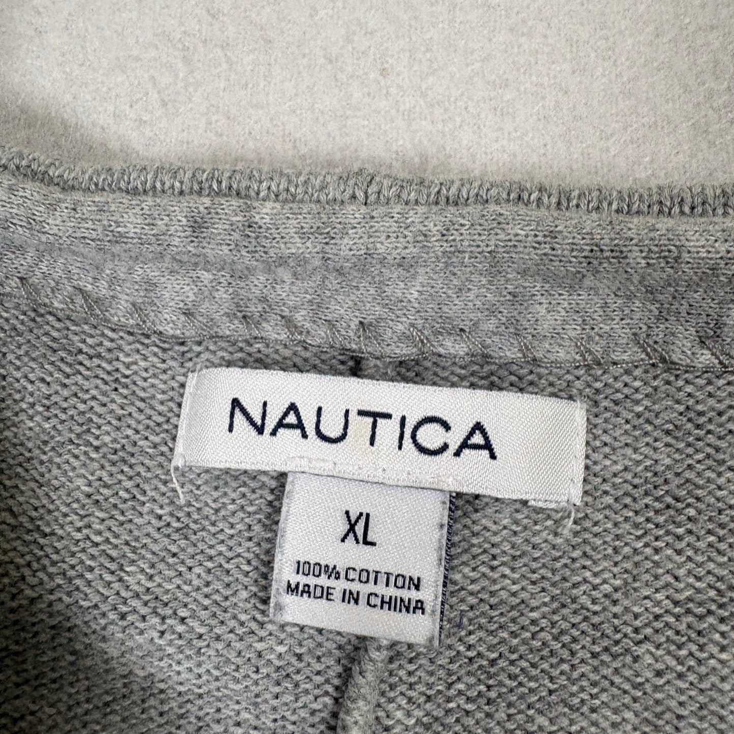 Nautica Womens XL Gray Navy Striped Cotton Sweater Lace Up Back Nautical Top