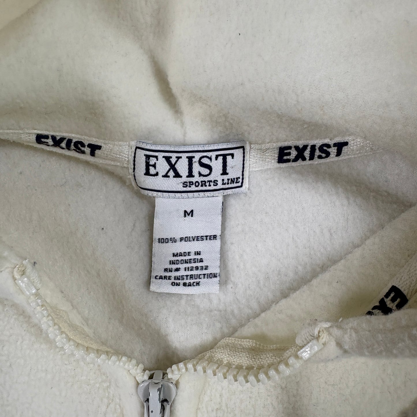 Exist Mens M White Myrtle Beach Fleece Hoodie 90s Y2K Pullover Zip Front