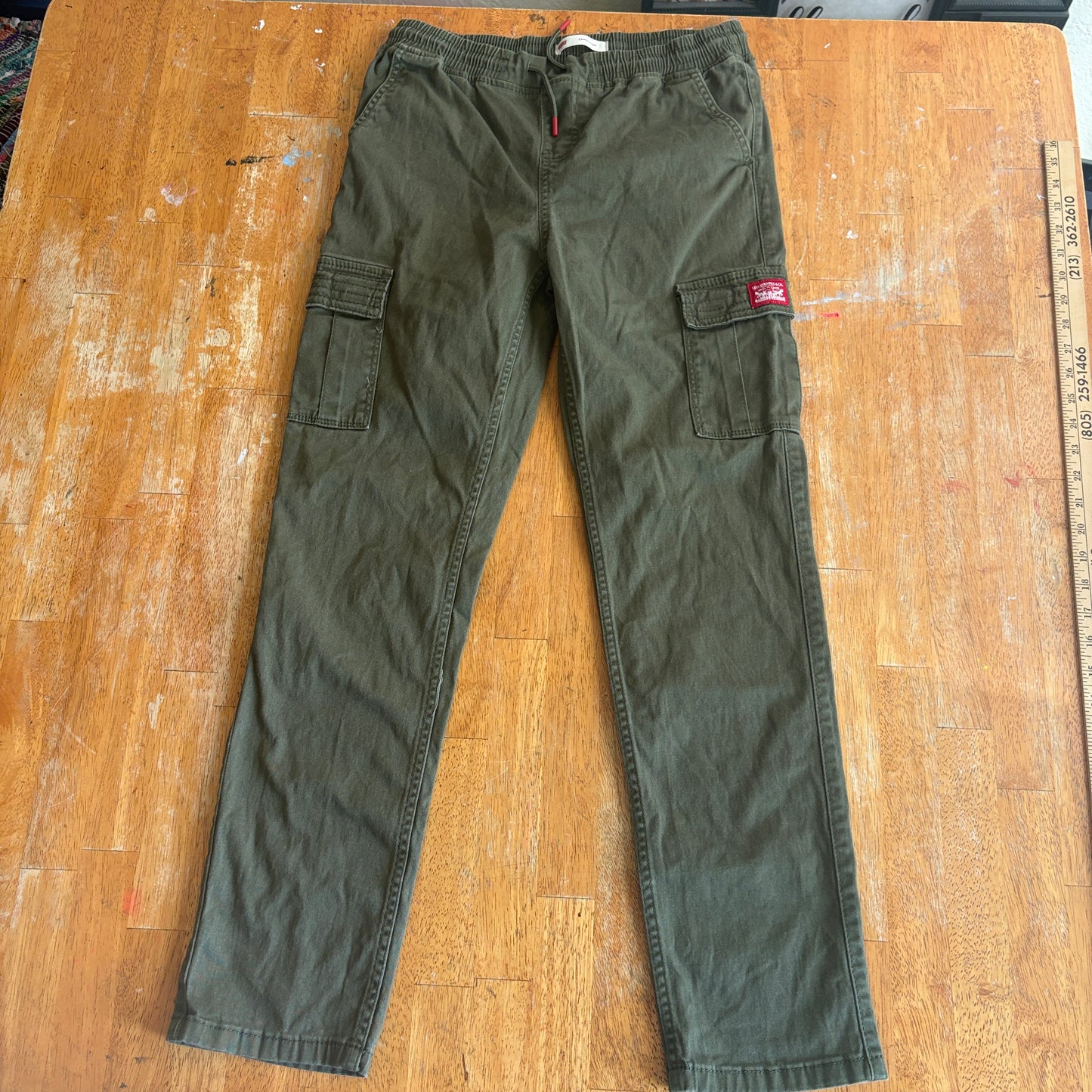 Levis Cargo Pants Olive Green Elastic Waist Utility Tag 16 Fits Like 28X28 Y2K