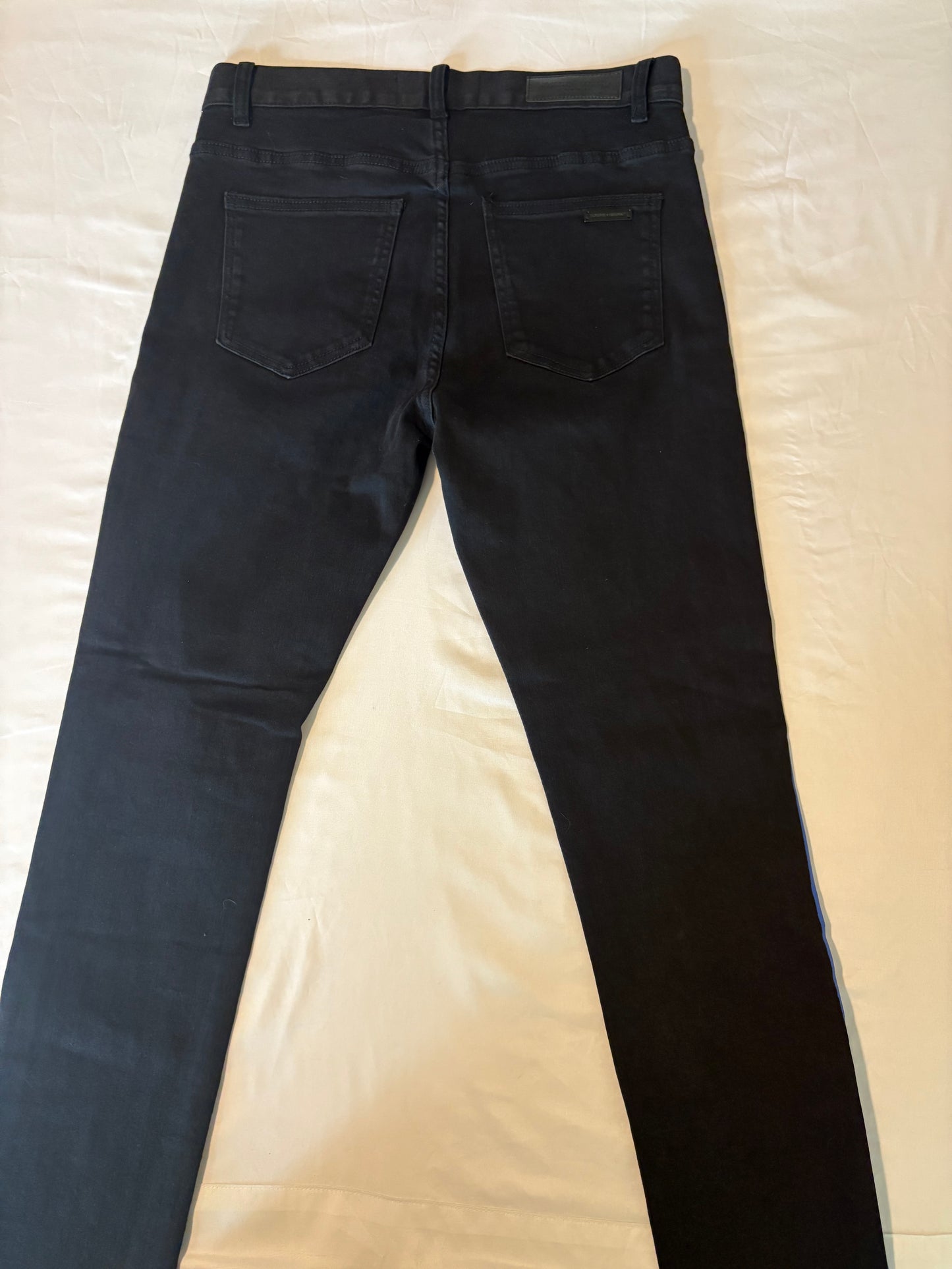 Homme + Femme Black Skinny Jeans Mens 32 – Distressed Blue Stripe Logo Pants