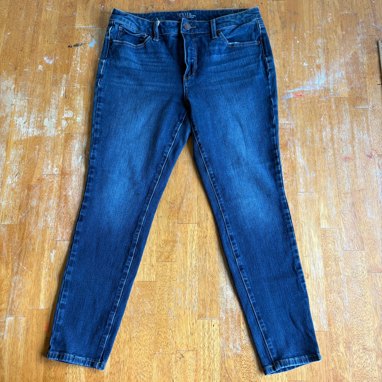 Time And Tru Womens Skinny Jeans Size 12 High Rise Dark Wash Stretch Denim