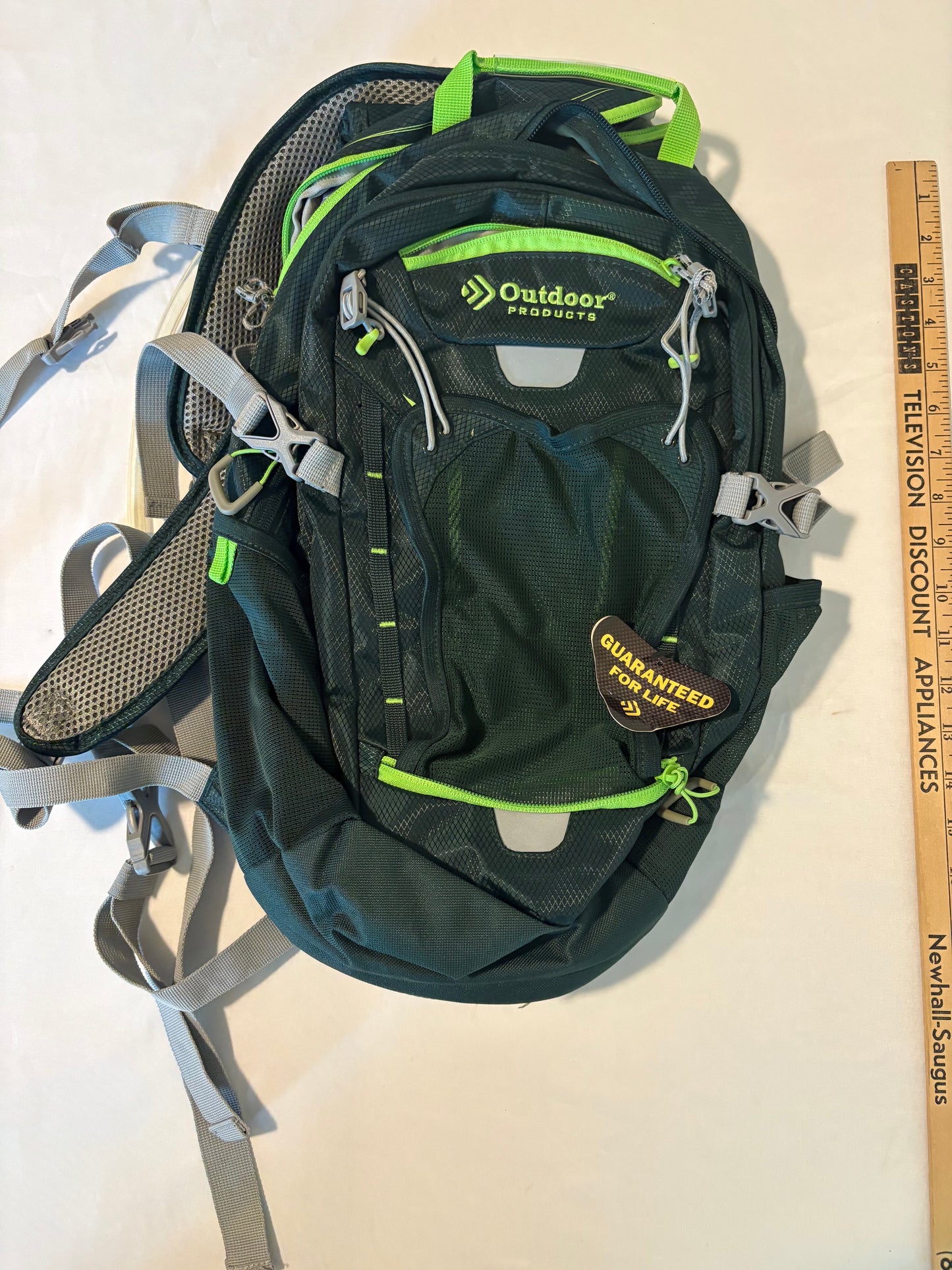 Outdoor Products Hydration Backpack with CamelBak Tube – Green/Gray – NWT