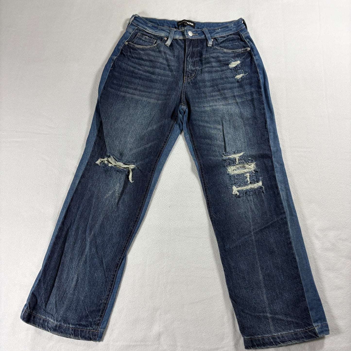 Fashion Nova Mens Distressed Slim Jeans Dark Wash Stretch Streetwear Denim Y2K