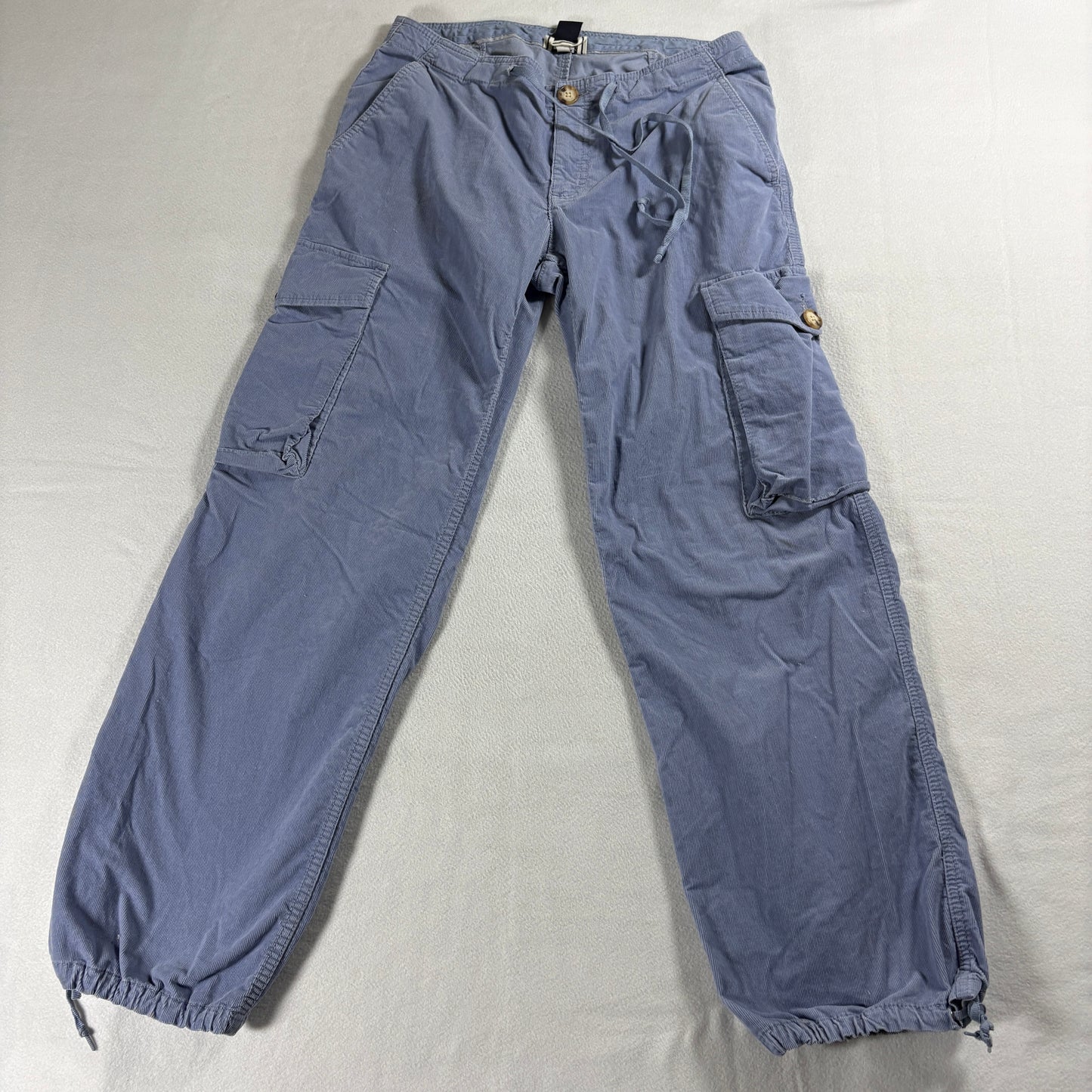 Gap Corduroy Cargo Pants Womens 10 Blue Stretch Y2K Drawstring Jogger