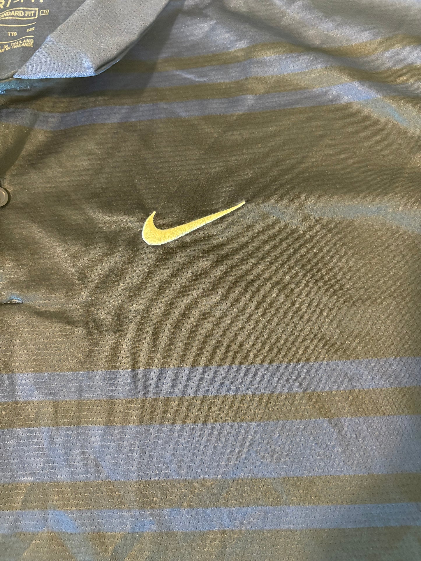 Nike Dri-FIT Polo Shirt XXL Blue Striped Standard Fit Golf Athletic Performance