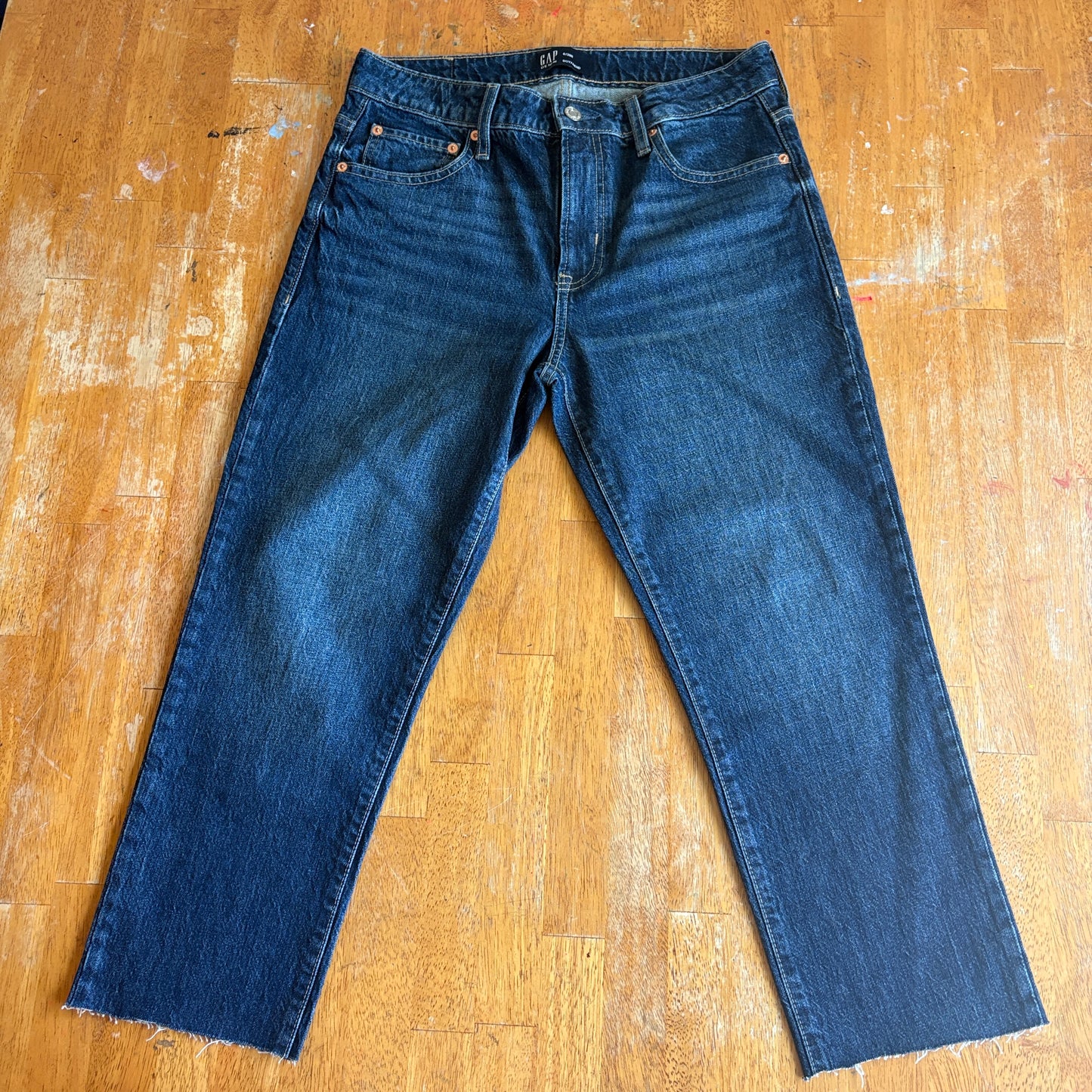 Boyfriend Straight Denim Jeans Dark Wash Gap Tag 6/28R Fits Like 30X23 Raw Hem