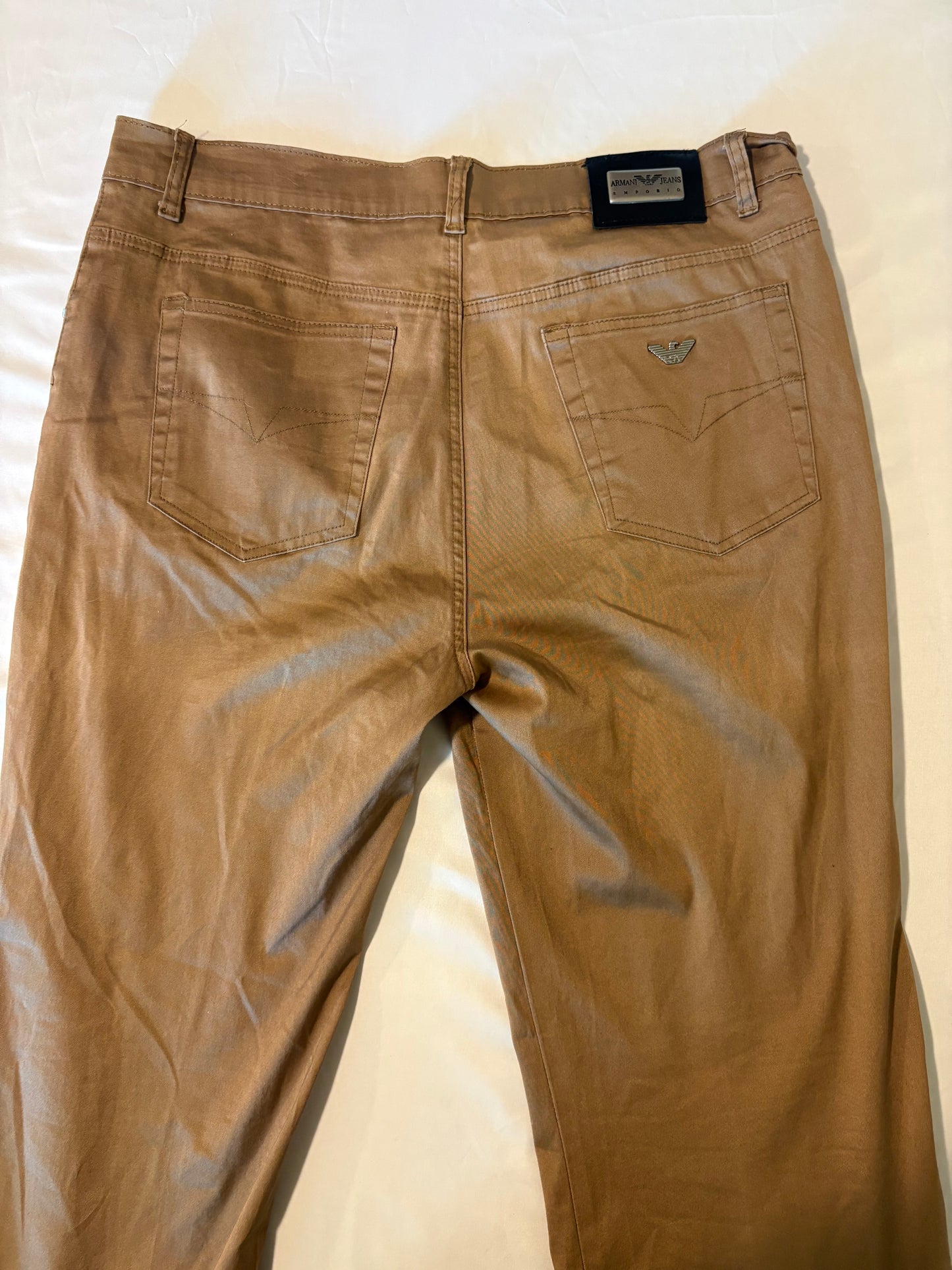 Emporio Armani Jeans Mens 40 Tan Stretch Cotton Pants GA Logo Slim Fit Casual