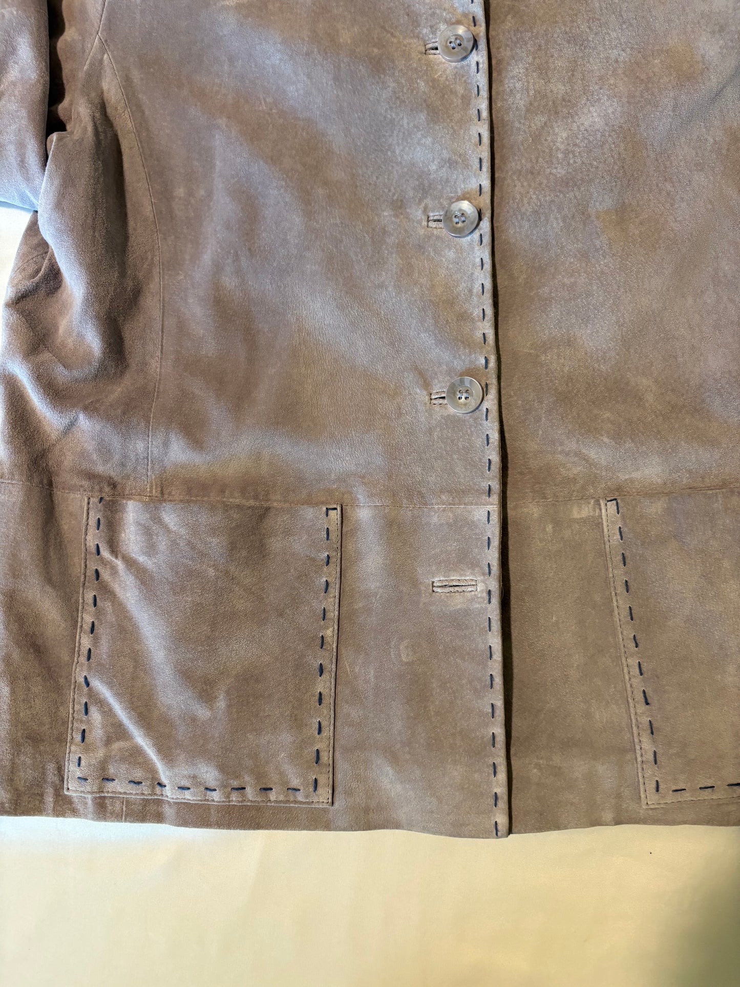 Bernardo Women's XL Genuine Leather Jacket Tan Suede Look Front Pockets