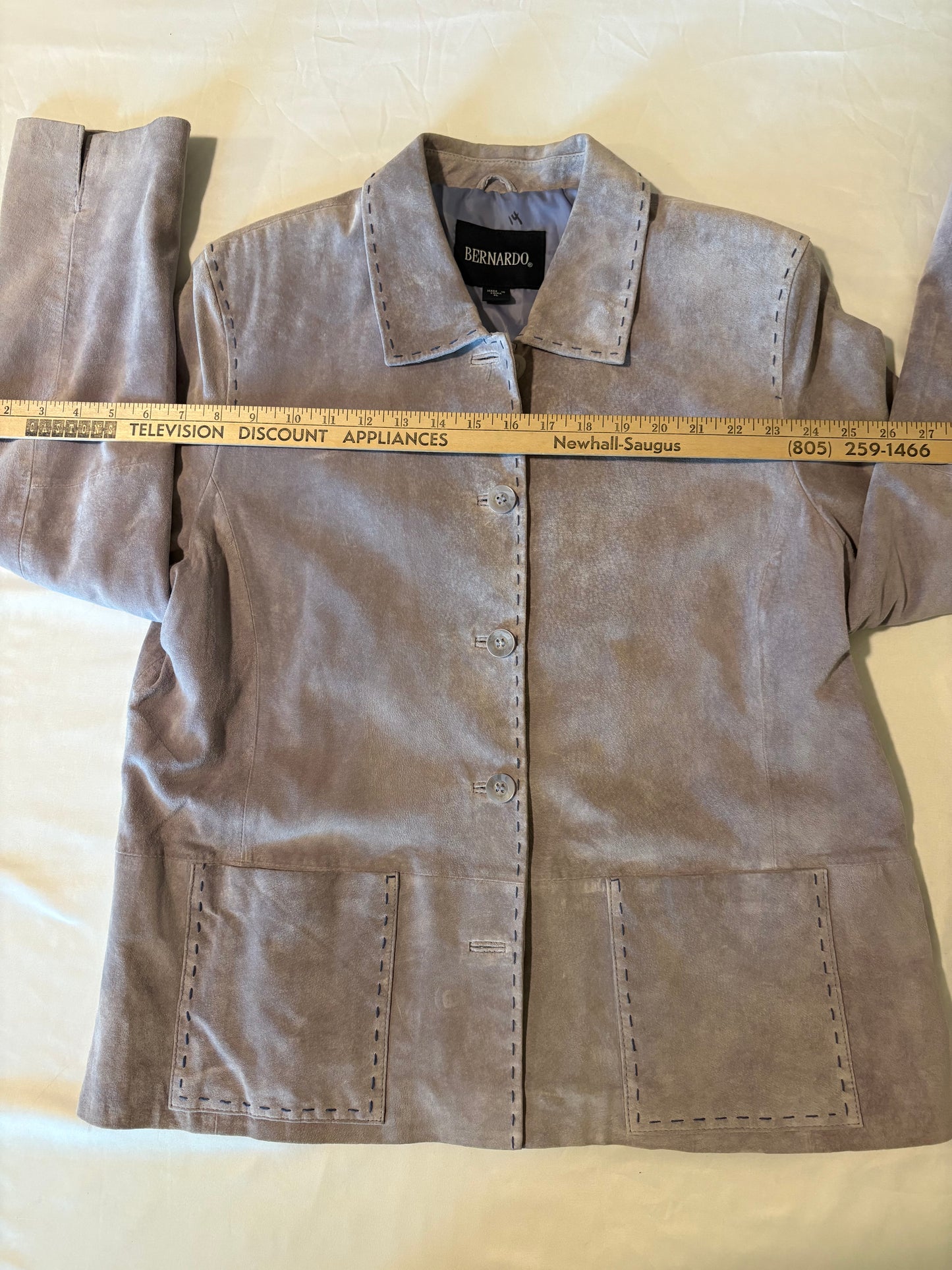 Bernardo Women's XL Genuine Leather Jacket Tan Suede Look Front Pockets