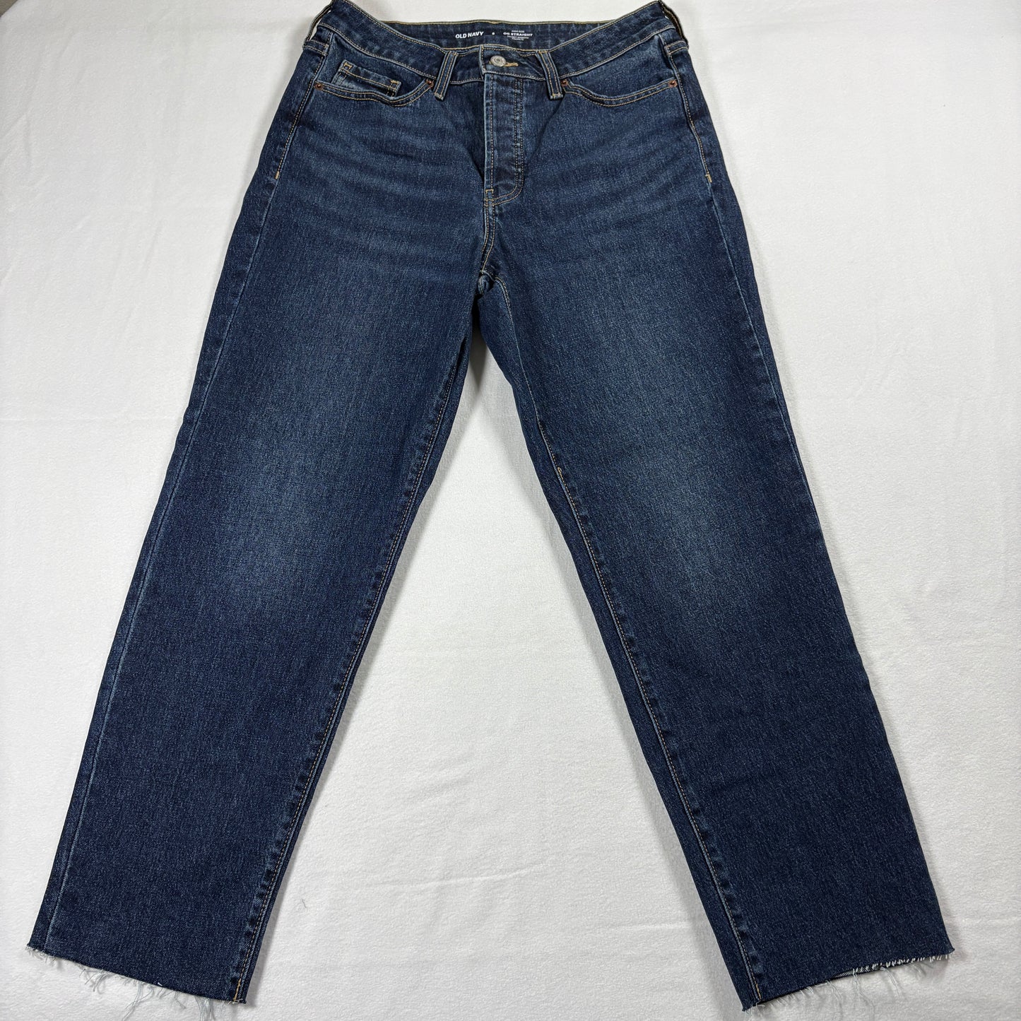 Womens Jeans Size 8 High Rise Straight Leg Dark Wash Frayed Hem Vintage Y2K