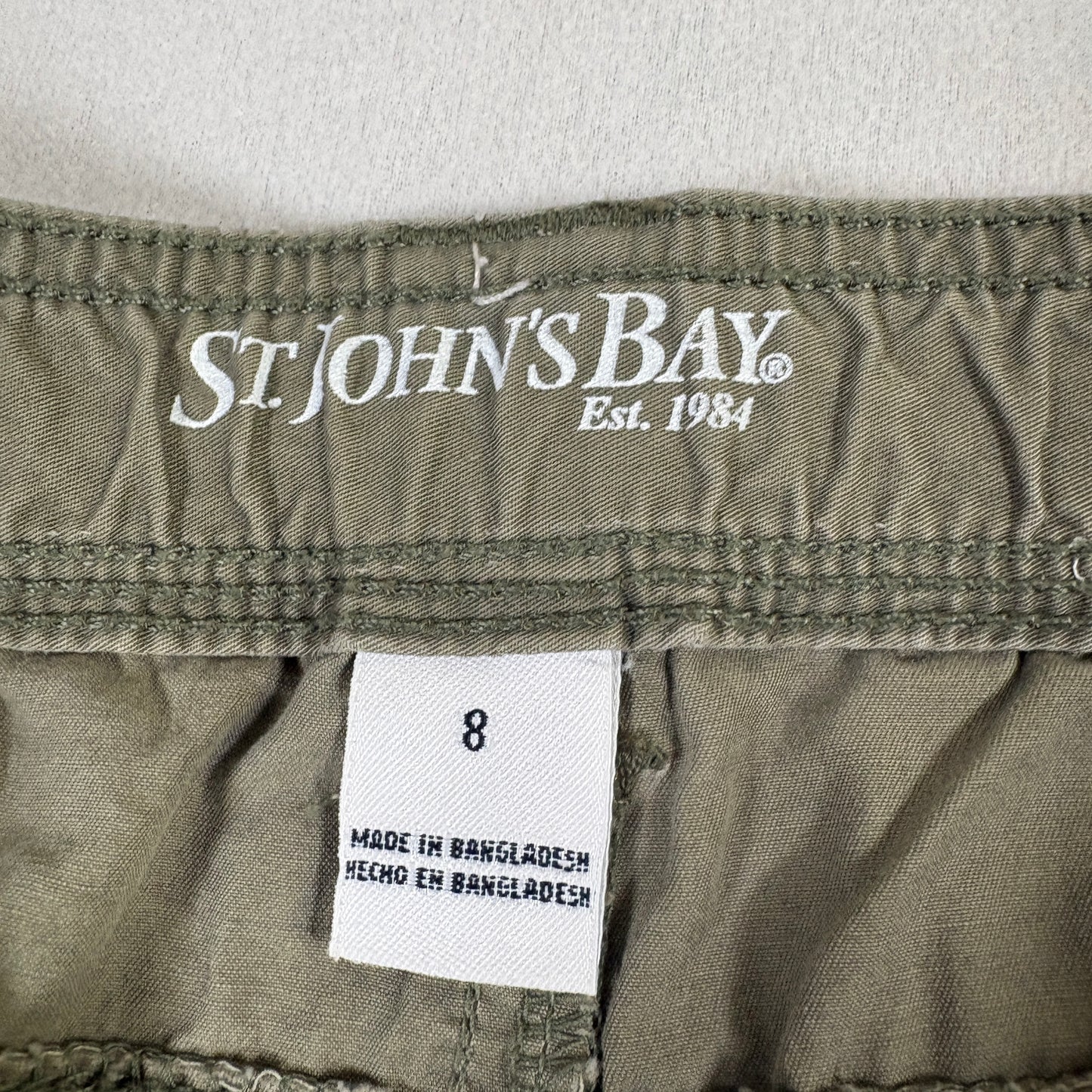 St Johns Bay Womens Cargo Pants 8 Green Utility Drawstring Hem Y2K Grunge