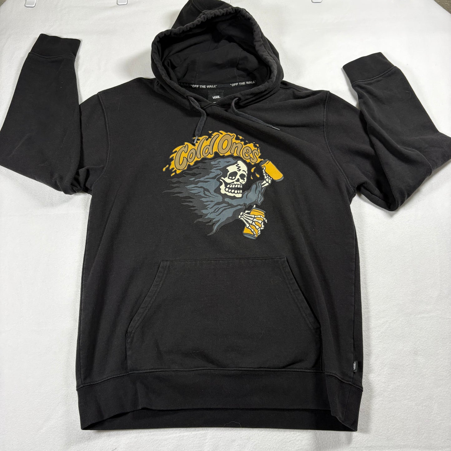 Vans Mens Hoodie Large Black Graphic Skull Cold Ones Vintage Y2K Skate Street