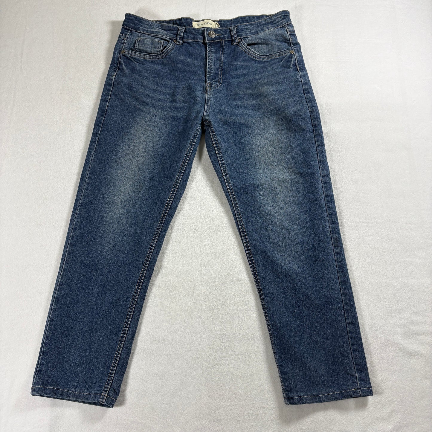 Stitches & Rivets Mens 34x34 Straight Leg Blue Jeans Classic Denim Wash