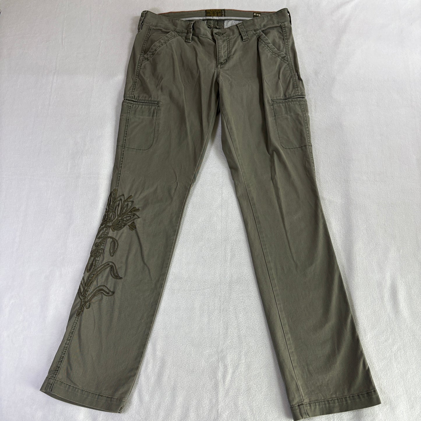 Lucky Brand Cargo Pants Olive Green W29 Fits Like 32X32 Bootcut Stretch Y2K