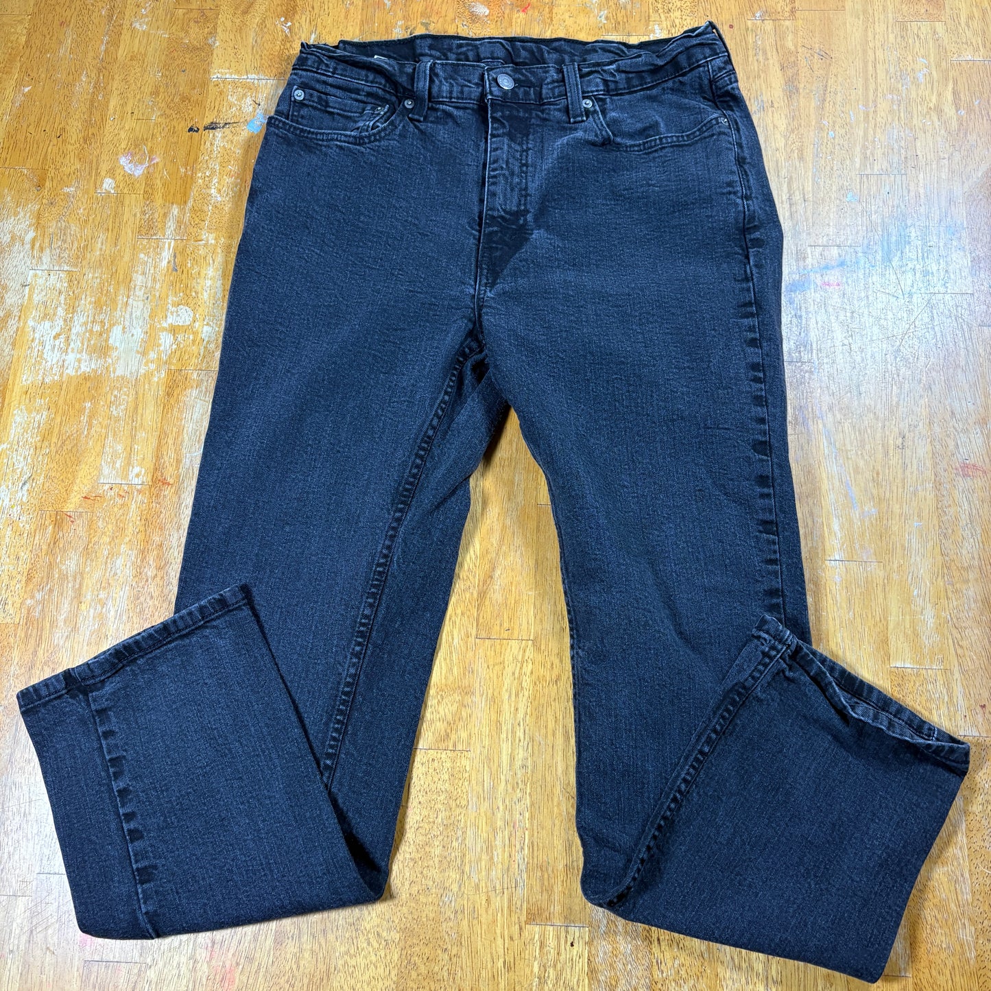 Mens Jeans 35x32 Black Slim Straight Denim Vintage Minimal Streetwear Casual Fit