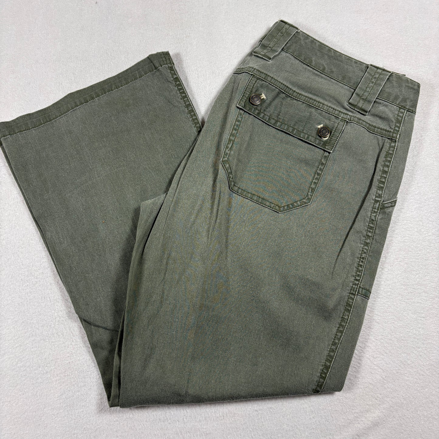 Express Womens Size 5/6 Green Cargo Jeans Y2K Utility Low Rise Flare Denim