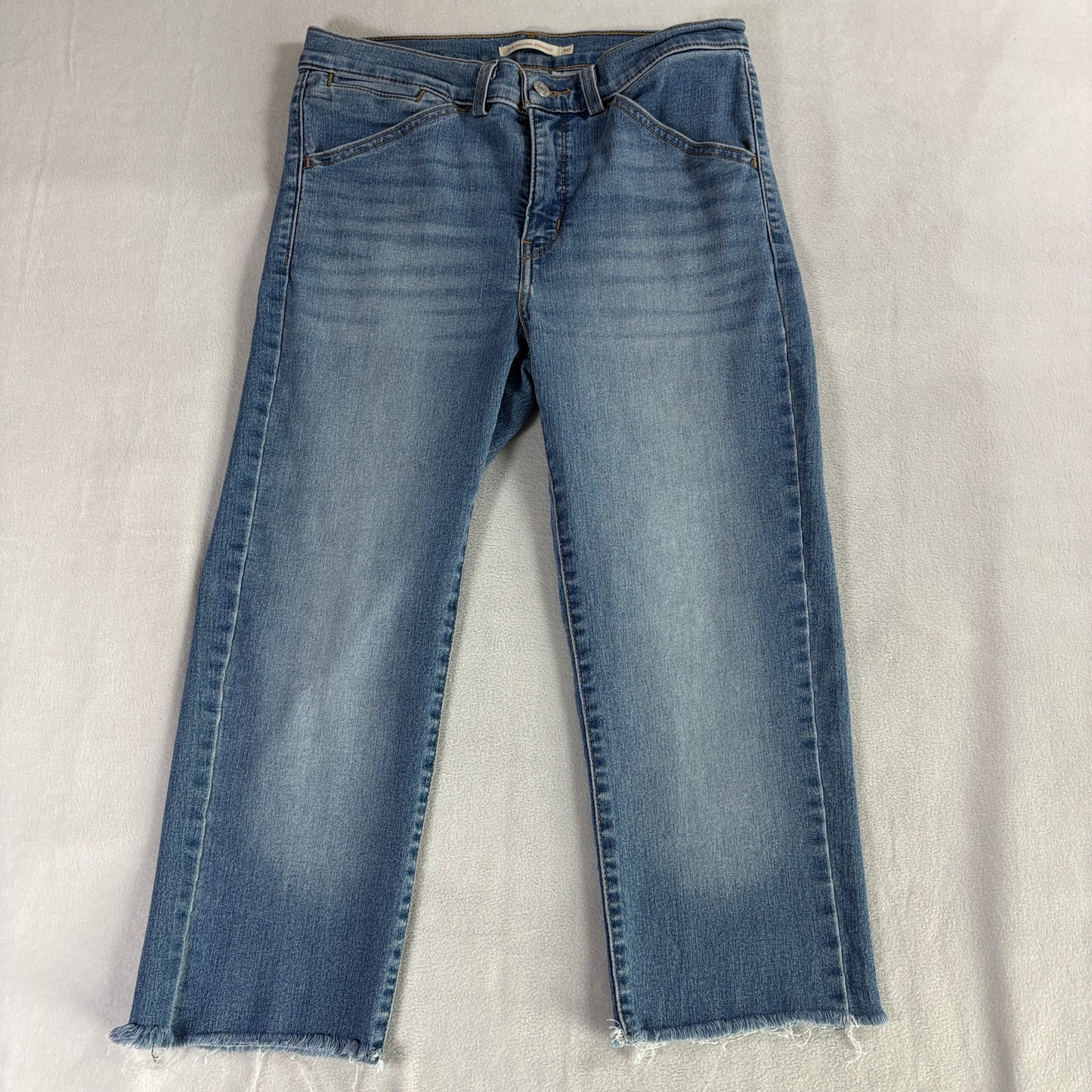 Levis 314 Shaping Straight Jeans W30 Fits Like 30X21 Raw Hem Medium Wash Denim