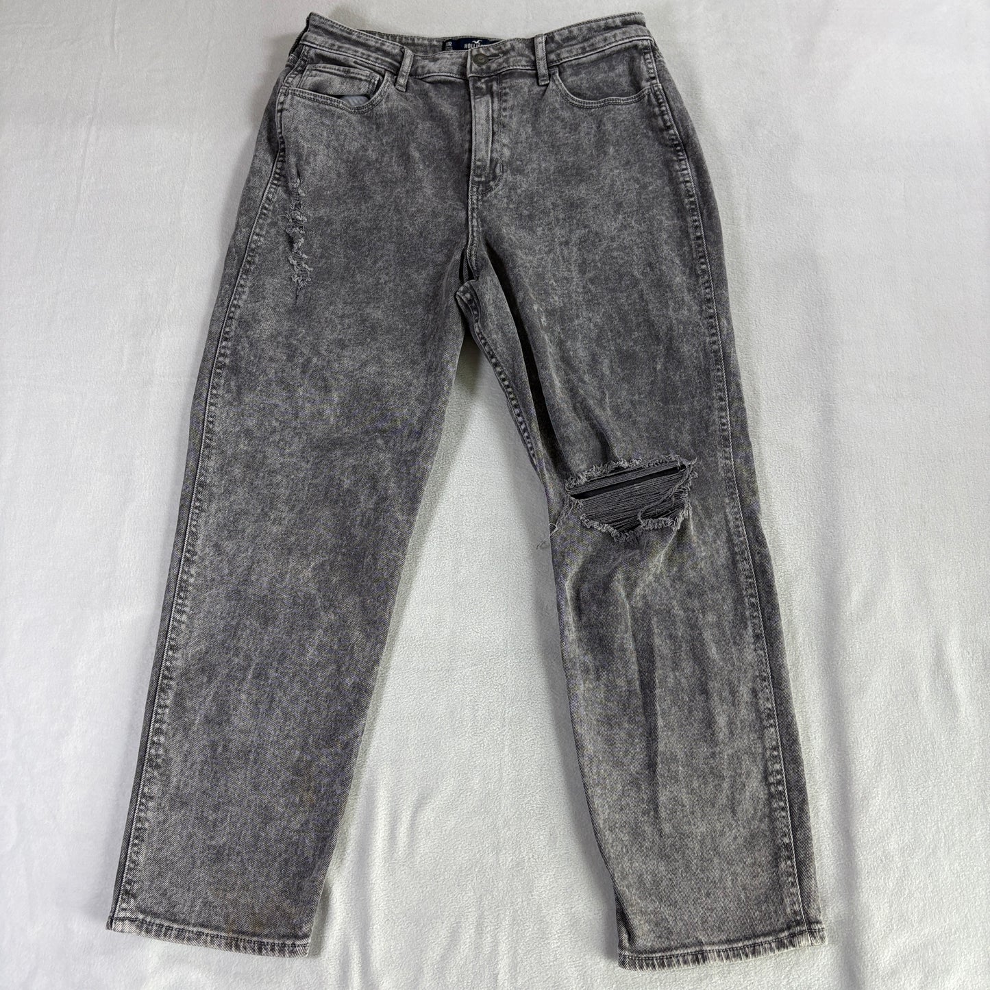 Distressed Mom Jeans High Rise Hollister 11R Fits Like X Gray Acid Wash