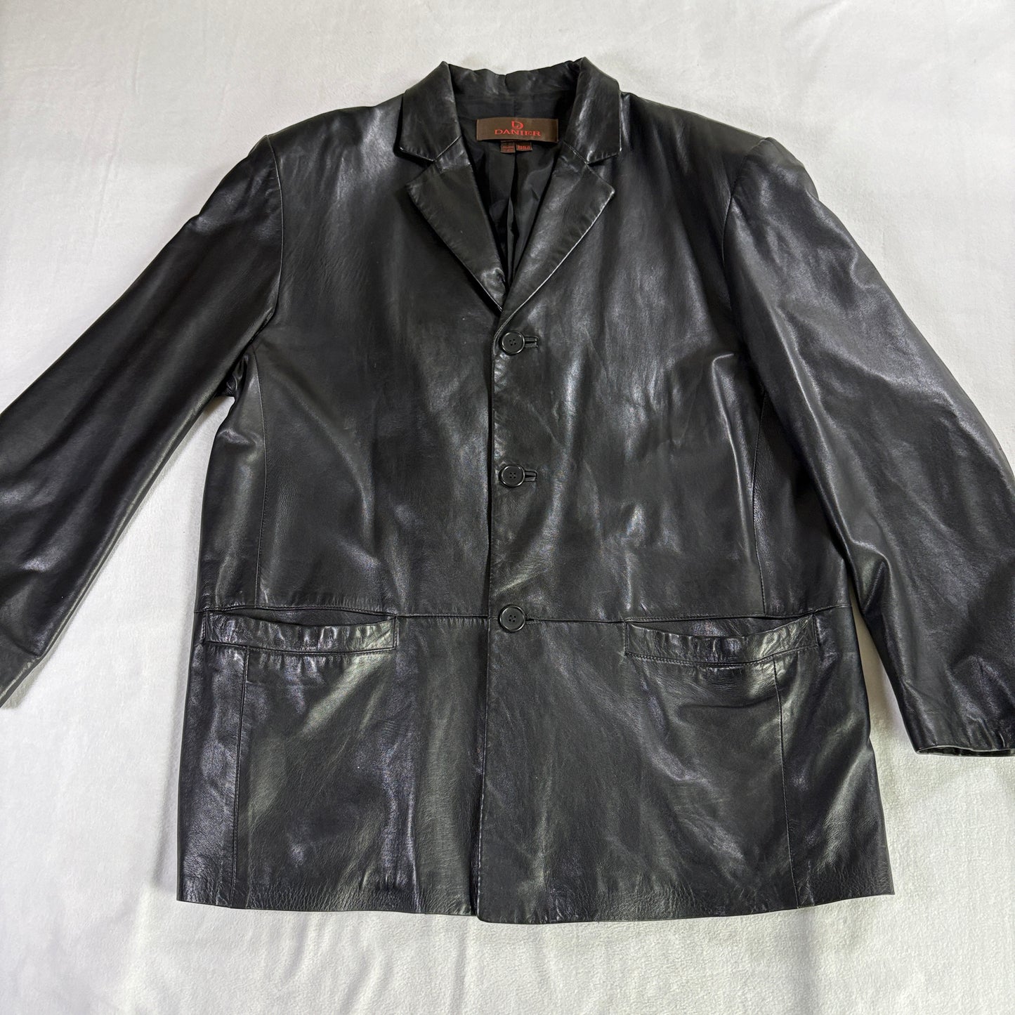 Black Leather Blazer Jacket Mens XL Danier Button Front Coat Fits Like X