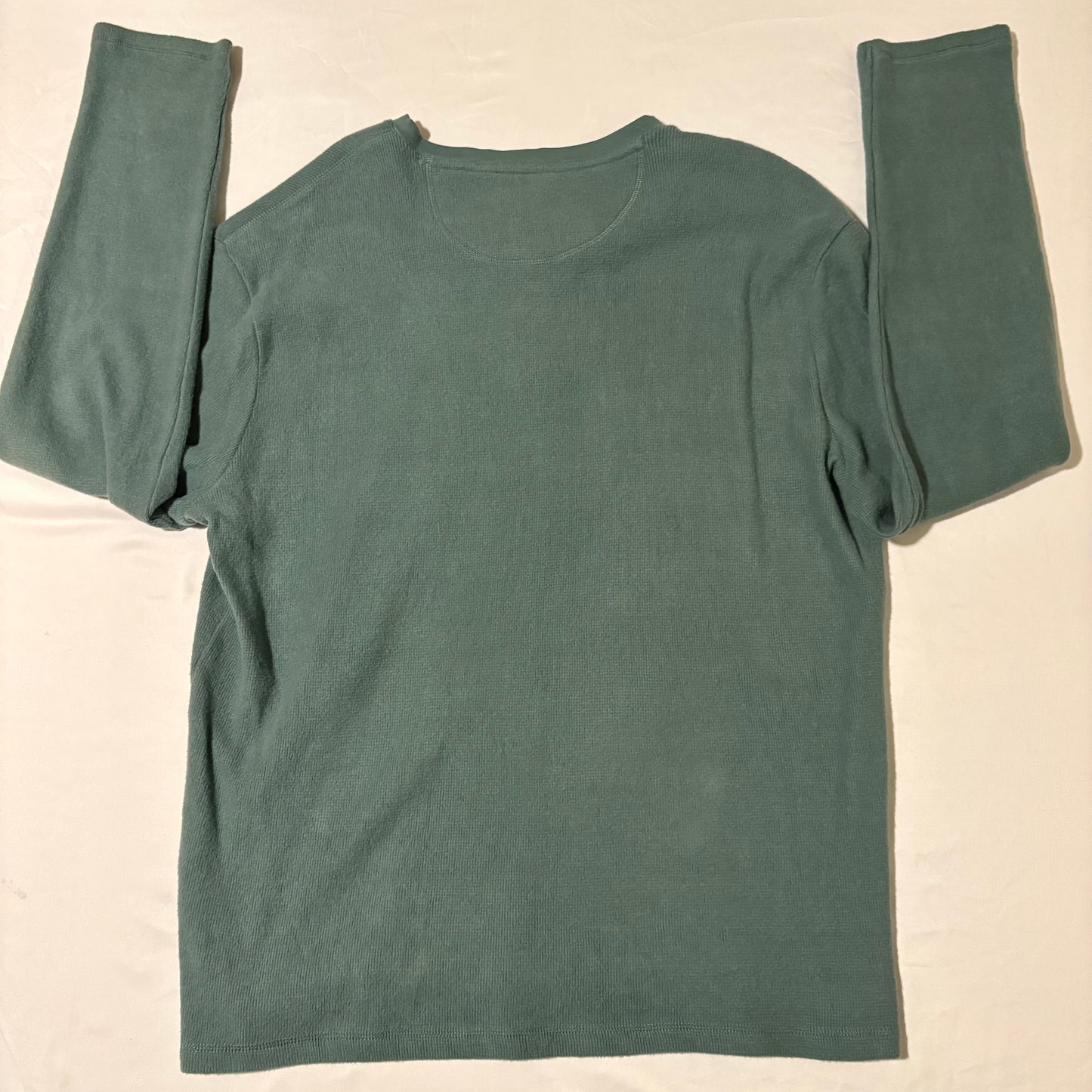Jachs New York XL Green Waffle Knit Long Sleeve Henley Shirt Cotton Blend