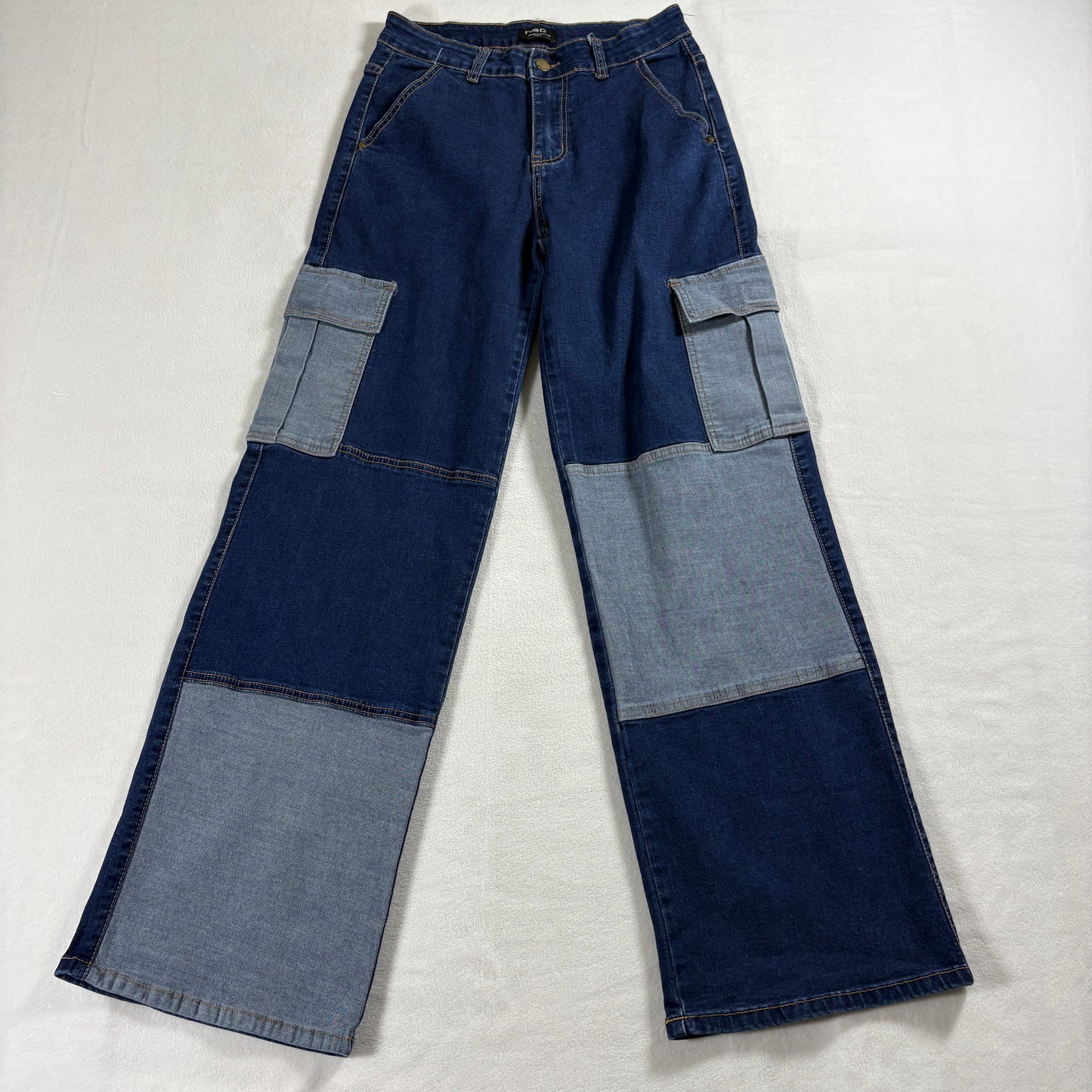 Bebe Patchwork Cargo Jeans Womens 4 Y2K Wide Leg Denim Retro