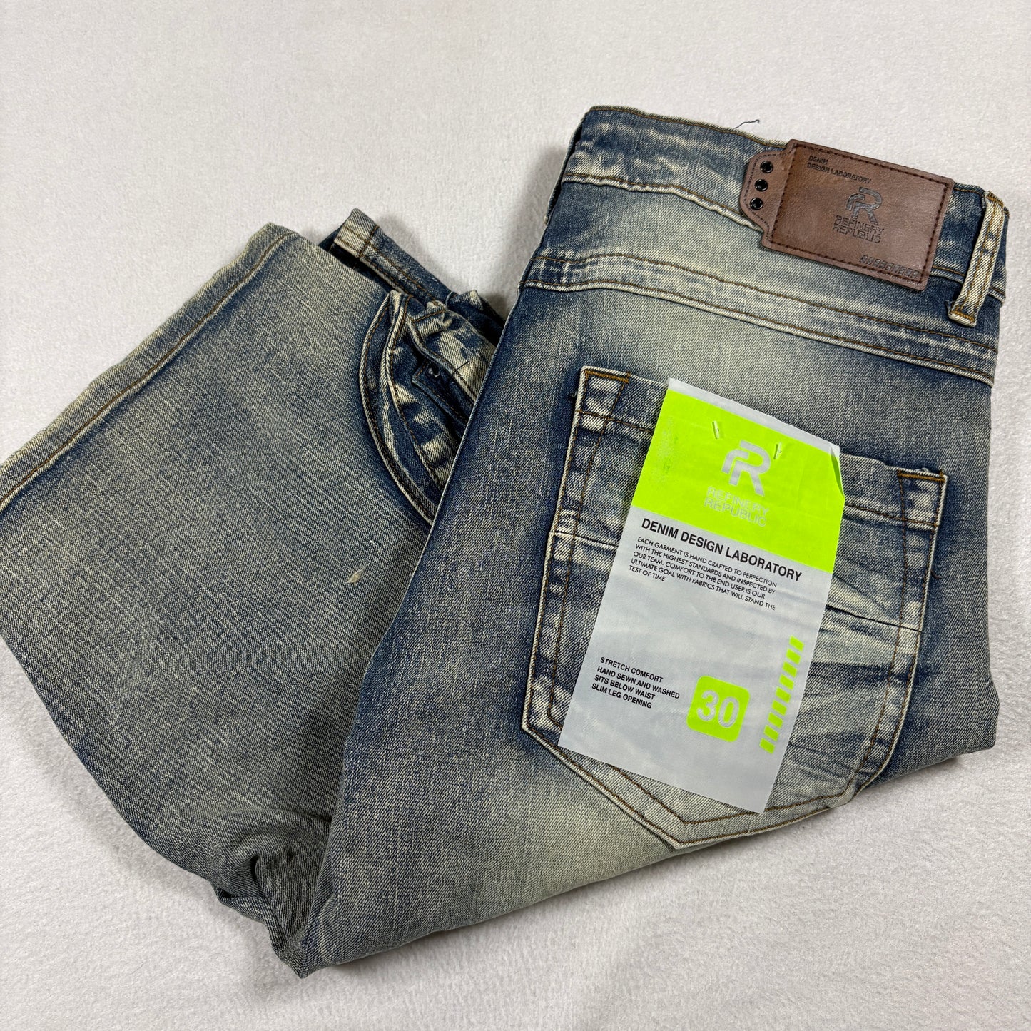 Refinery Republic Mens 30 Denim Cargo Shorts Stretch Distressed Faded Y2K