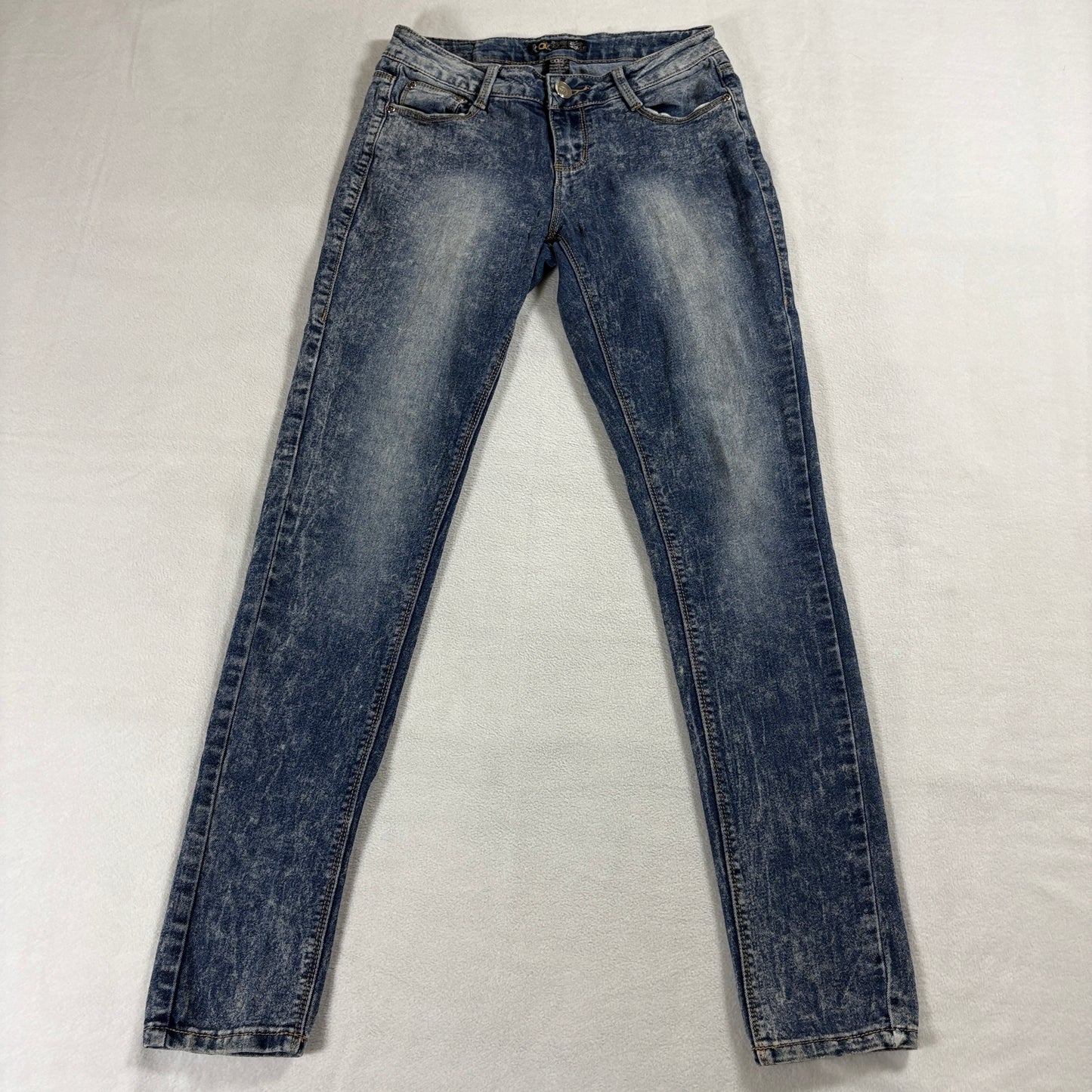 Y2K Acid Wash Skinny Jeans Stretch Womens Tag 5 Fits Like 27X30 Blue Denim