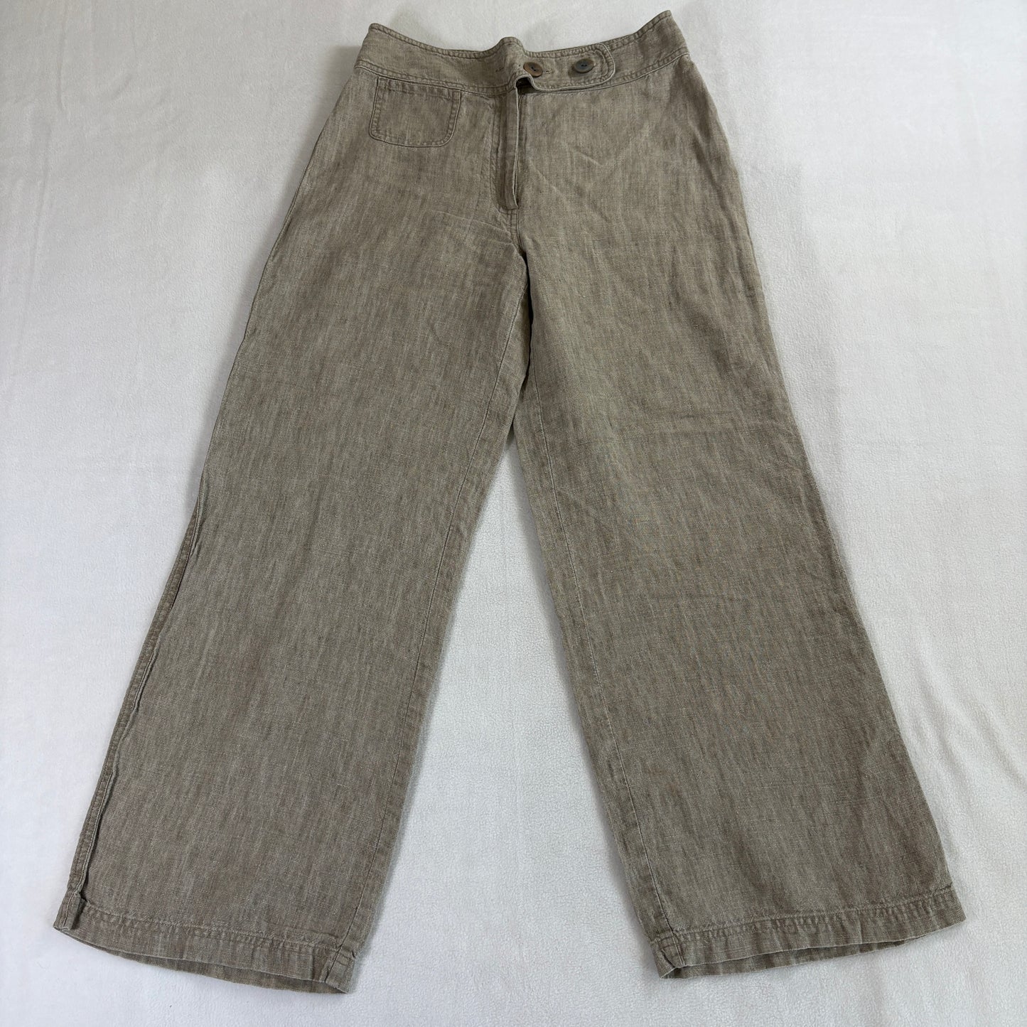 J Jill Linen Wide Leg Pants Petite 2P Taupe Button Detail Womens Casual