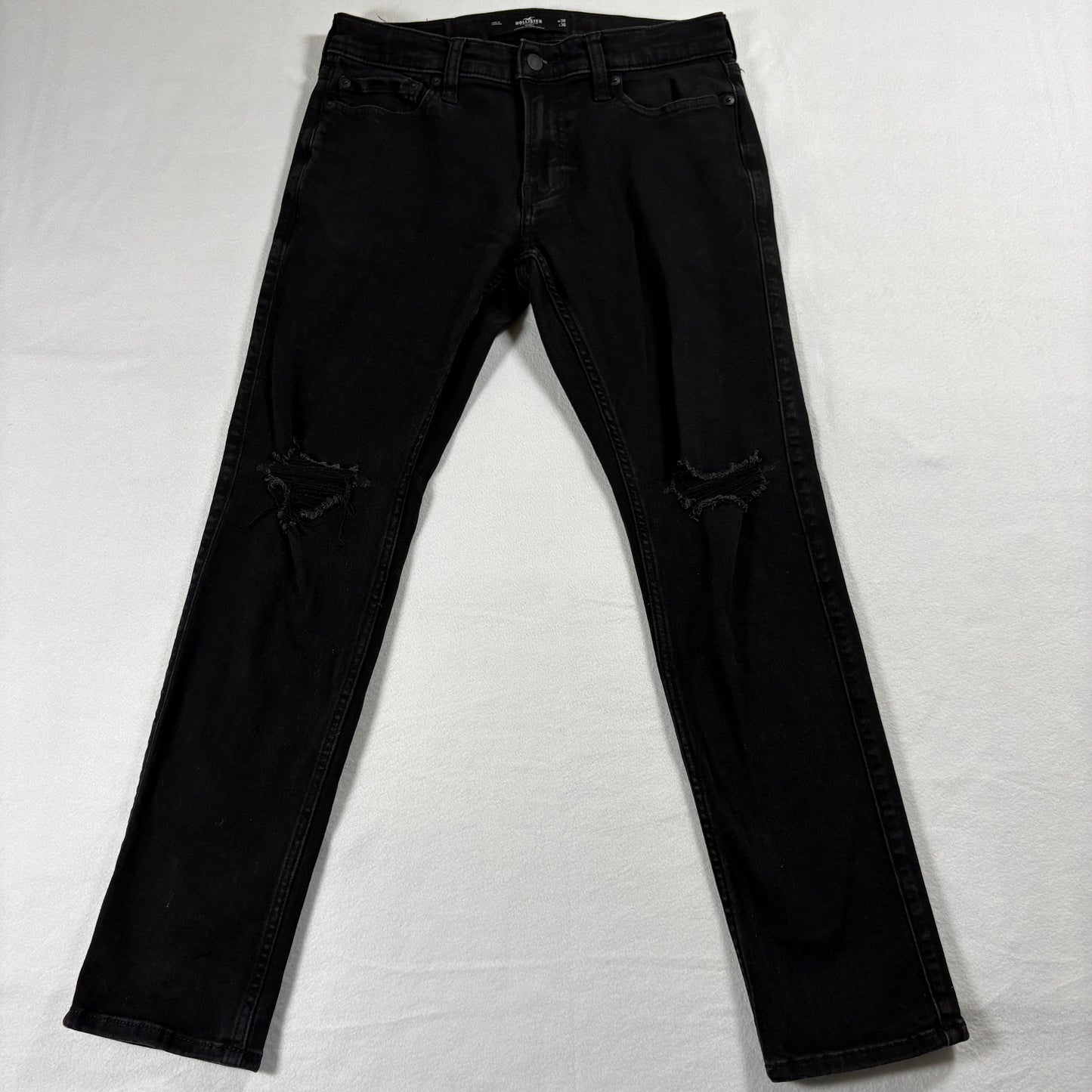 Hollister Jeans Mens W30 L30 Black Distressed Skinny Y2K Grunge Denim Streetwear