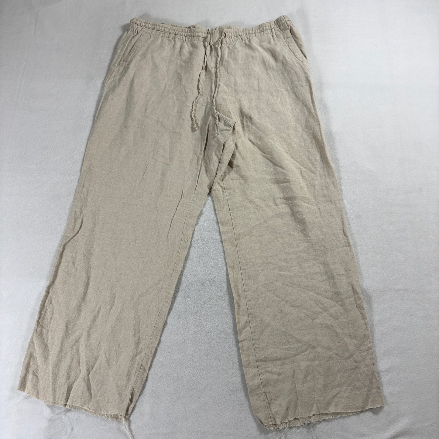 Linen Drawstring Pants Wide Leg Relaxed Beach Womens Tag 14 Fits Like 33X27 Tan