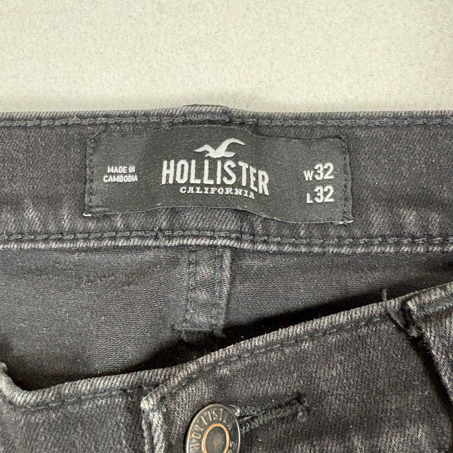 Hollister Mens Black Slim Straight Jeans 32x32 Stretch Denim Y2K Grunge