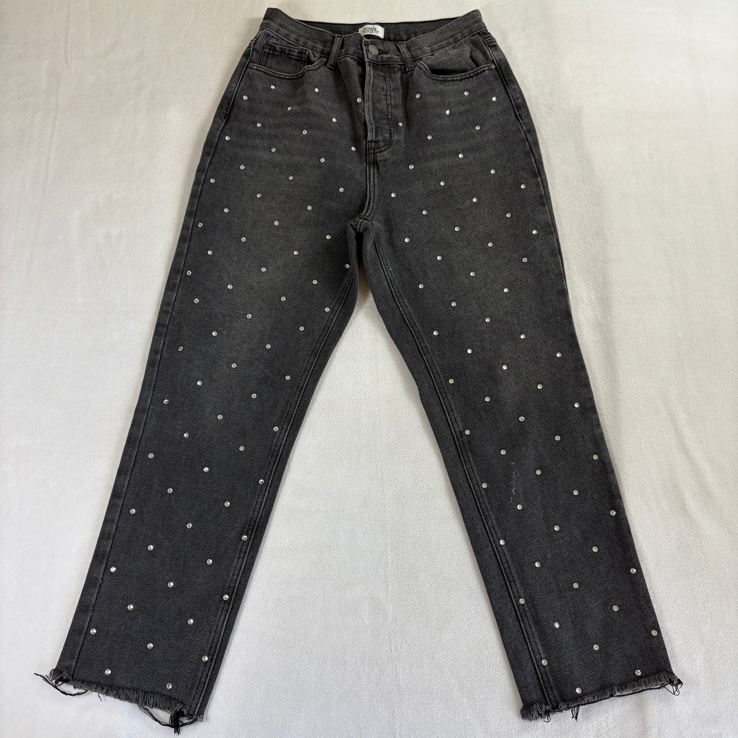Y2K Simple Society Studded Jeans Womens 5/27 Black Wide Leg Grunge