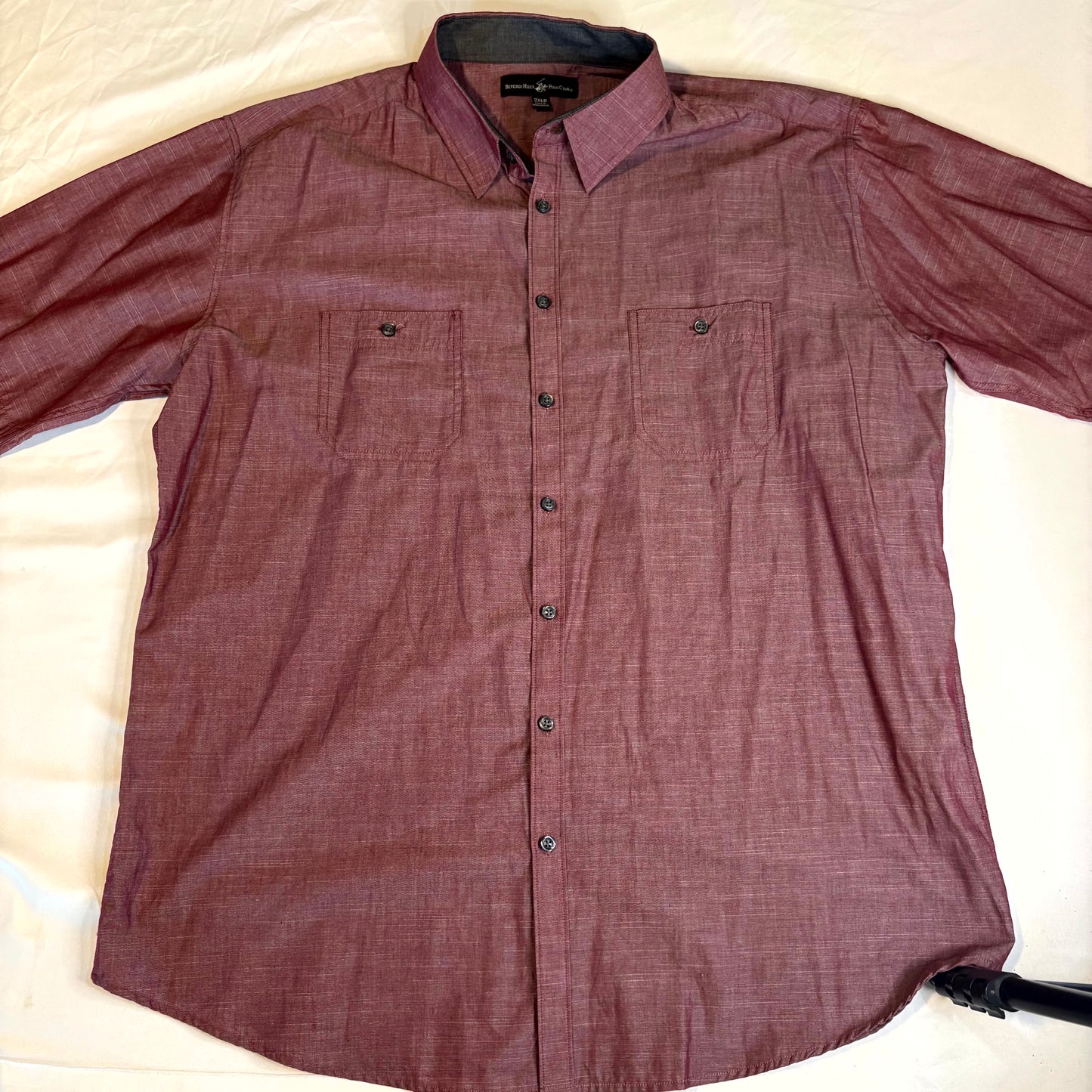 Beverly Hills Polo Club Men’s Red Button Front Shirt 2XLB Cotton Blend Casual