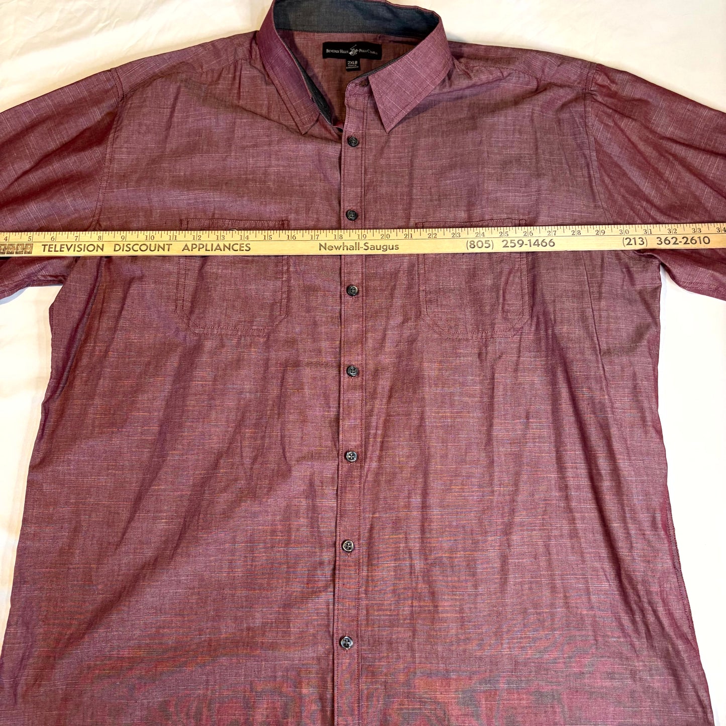 Beverly Hills Polo Club Men’s Red Button Front Shirt 2XLB Cotton Blend Casual