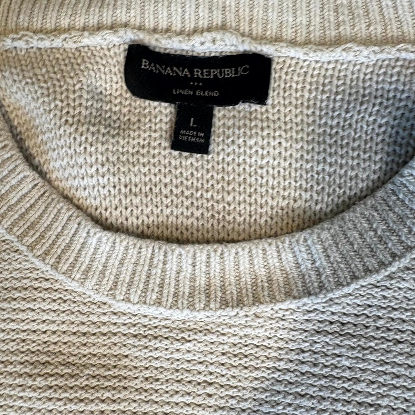 Banana Republic Men’s Linen Blend Sweater Size L Beige Crewneck Pullover Knit