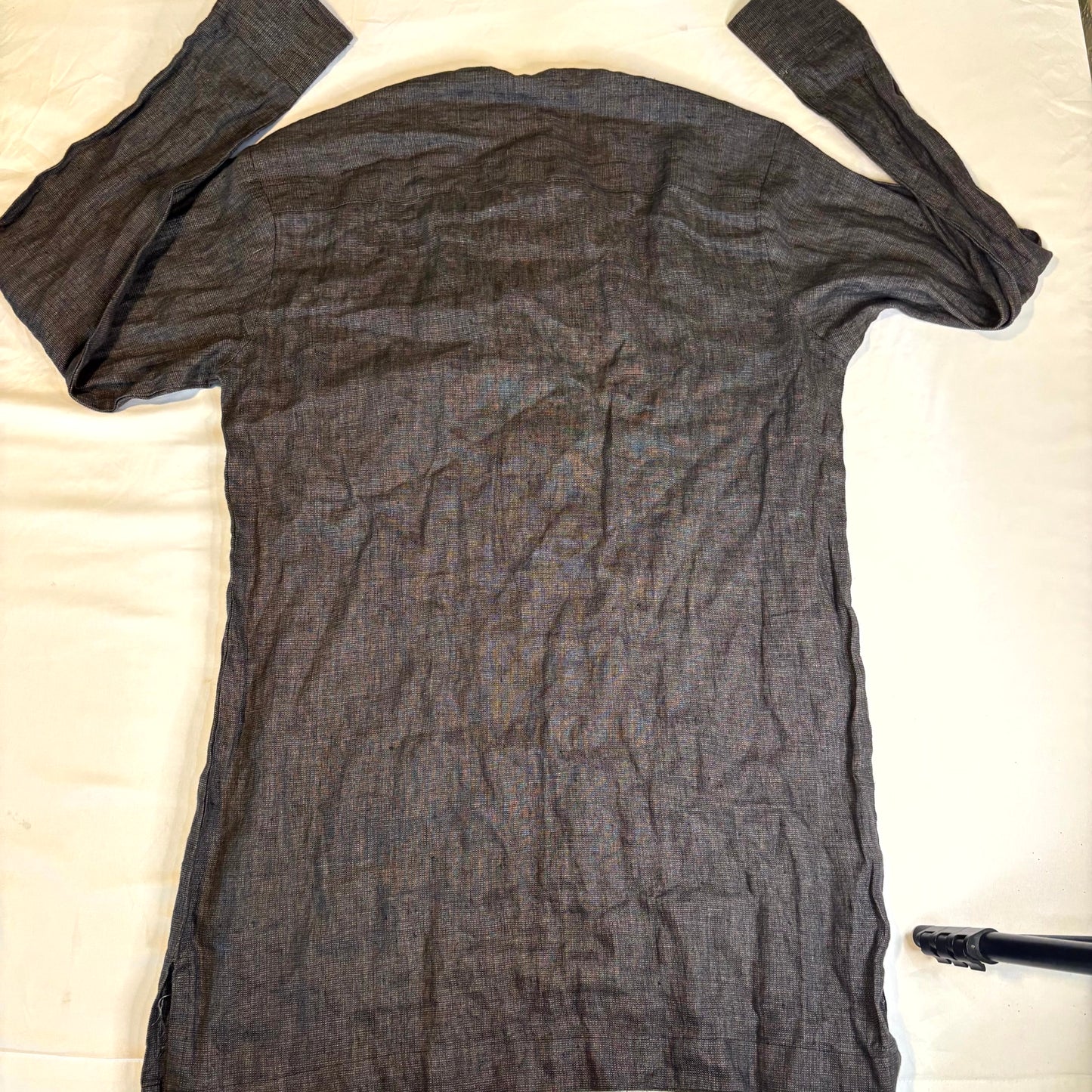 Awo’s Creations Men’s African Linen Tunic Shirt XL Black Embroidered Made in Ghana