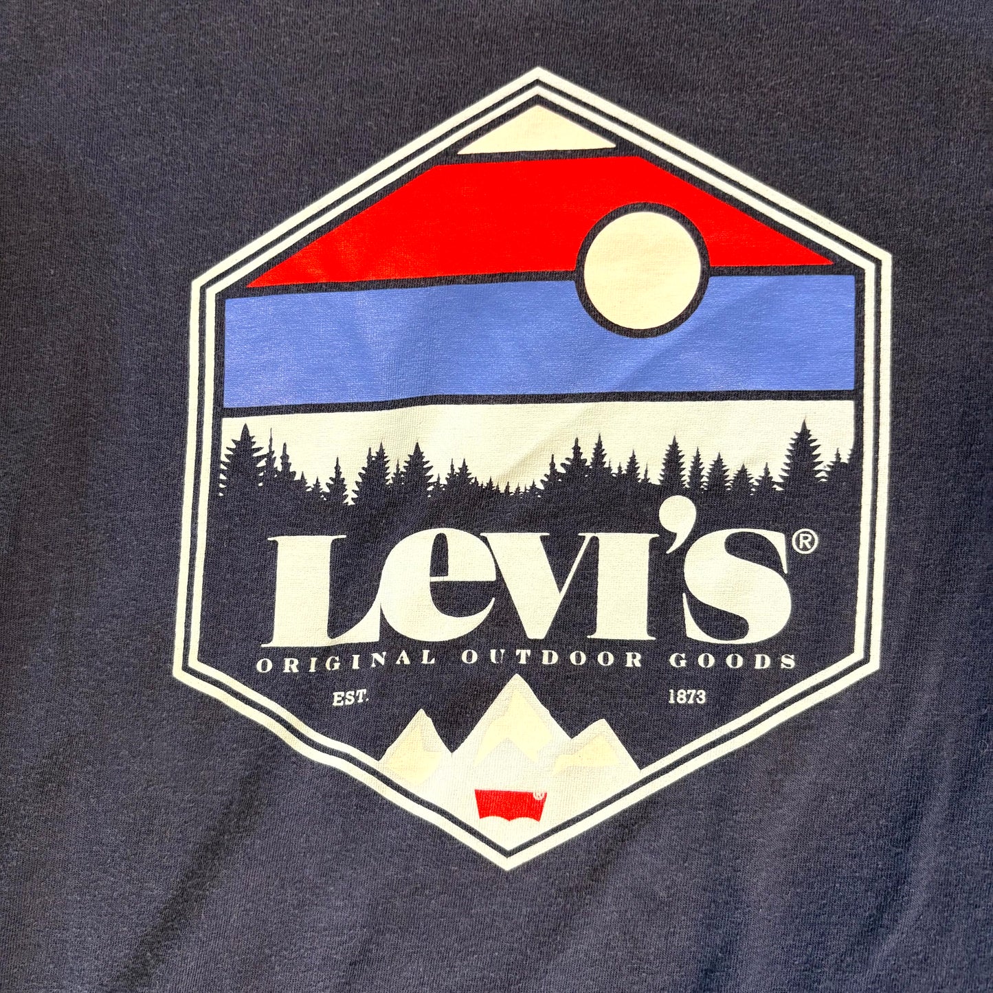 Levi’s Boys XL 18/20 Navy Blue Graphic T-Shirt Outdoor Logo Short Sleeve Cotton Tee