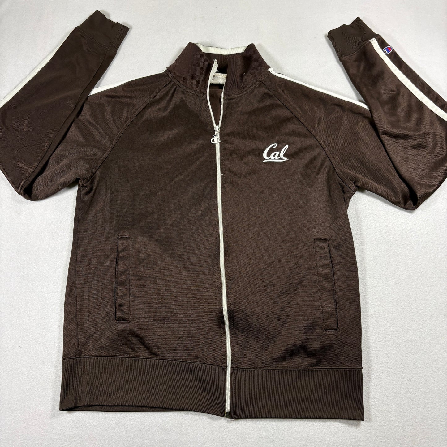 Champion Cal Berkeley Track Jacket Mens Large Brown White Zip Retro Y2K