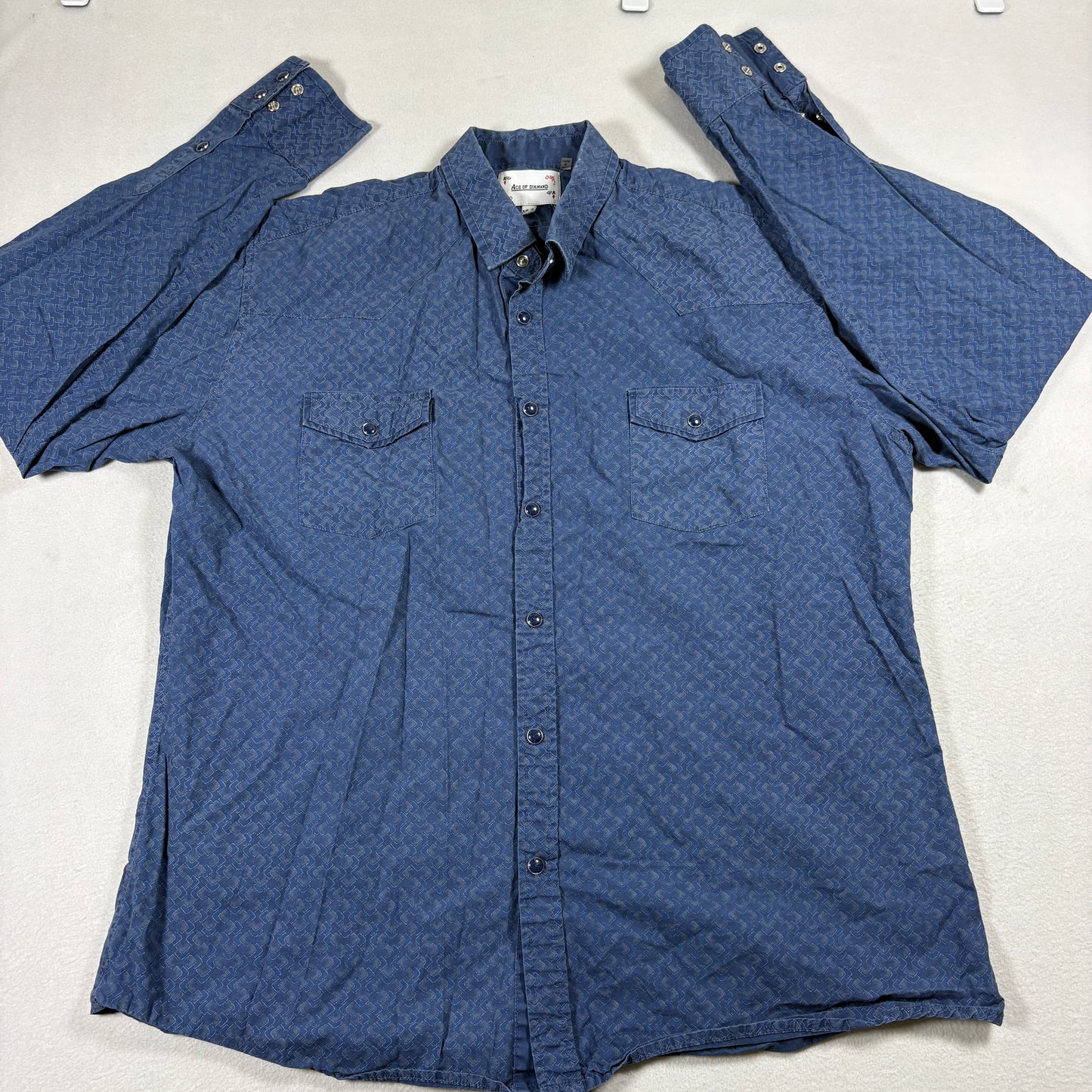 Ace Of Diamond Mens XL Blue Pearl Snap Western Shirt Geometric Pattern Rodeo
