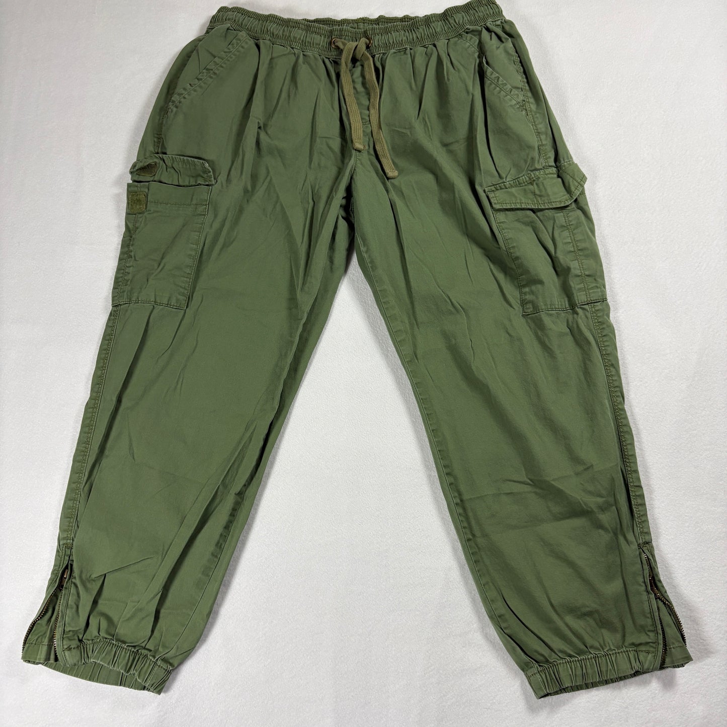Time And Tru Pants Womens L Olive Cargo Jogger Drawstring Casual Utility Wear XL