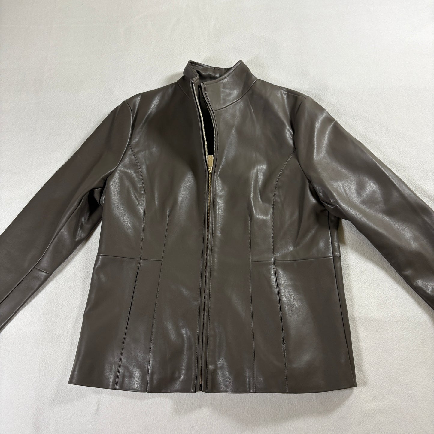 Leather Jacket Minimalist Zip Kenneth Cole L Fits Like X Brown Clean Classic