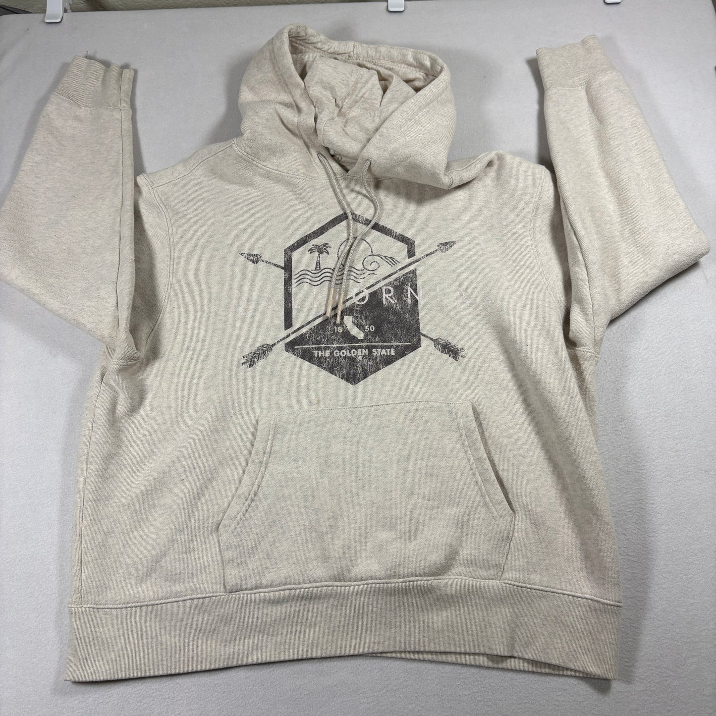 State Mine Mens XL Beige Graphic Hoodie California Golden State Pullover