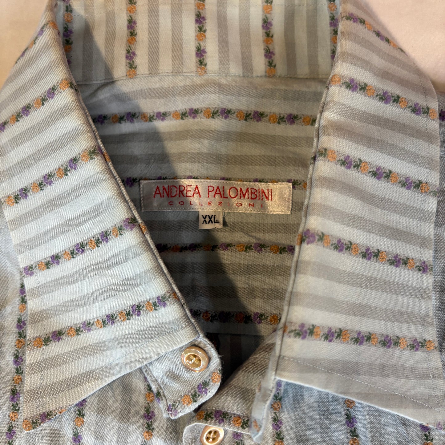 Andrea Palombini Collezioni Dress Shirt Men XXL Striped Floral Pattern Long Sleeve