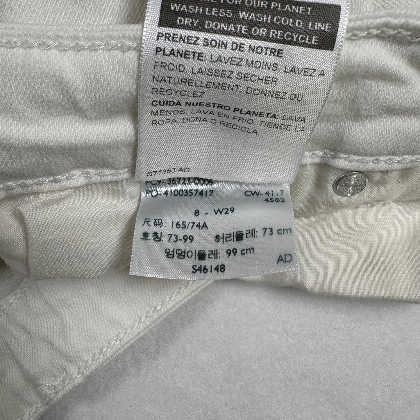 Levis Denizen Womens White Distressed Jeans Size 8 W29 Mid Rise Skinny Denim