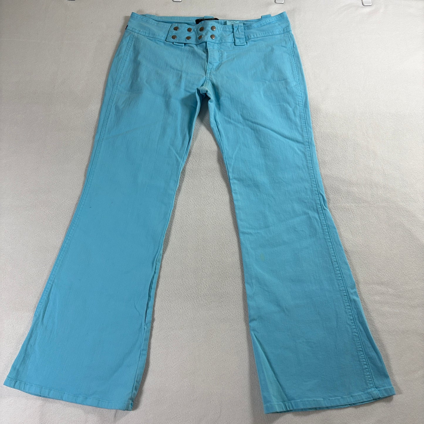 Y2K Flare Bootcut Jeans Low Rise Turquoise Stretch Denim Tag 15/16 Fits 34X30