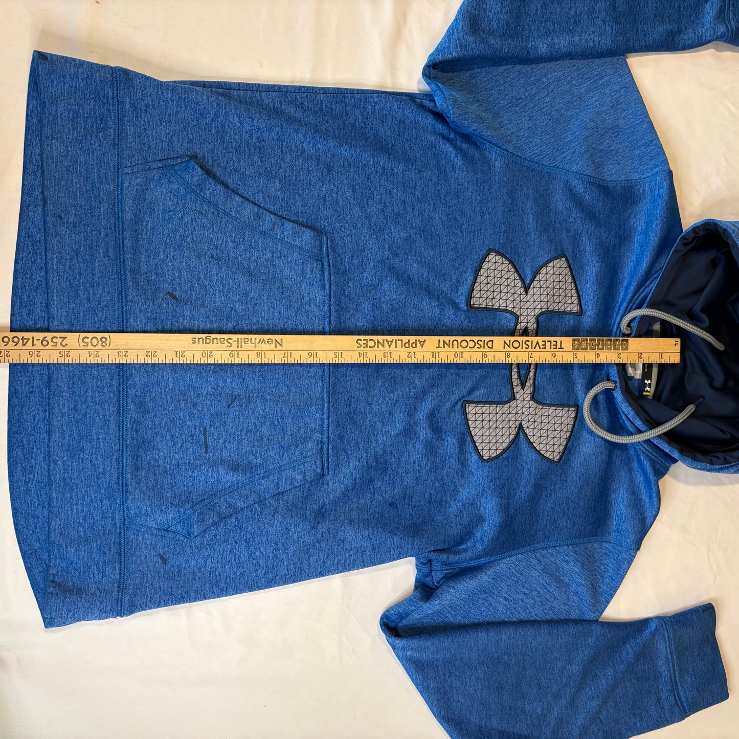 Under Armour Men’s Hoodie Small Blue Pullover Loose Fit Logo Sweatshirt Flaws