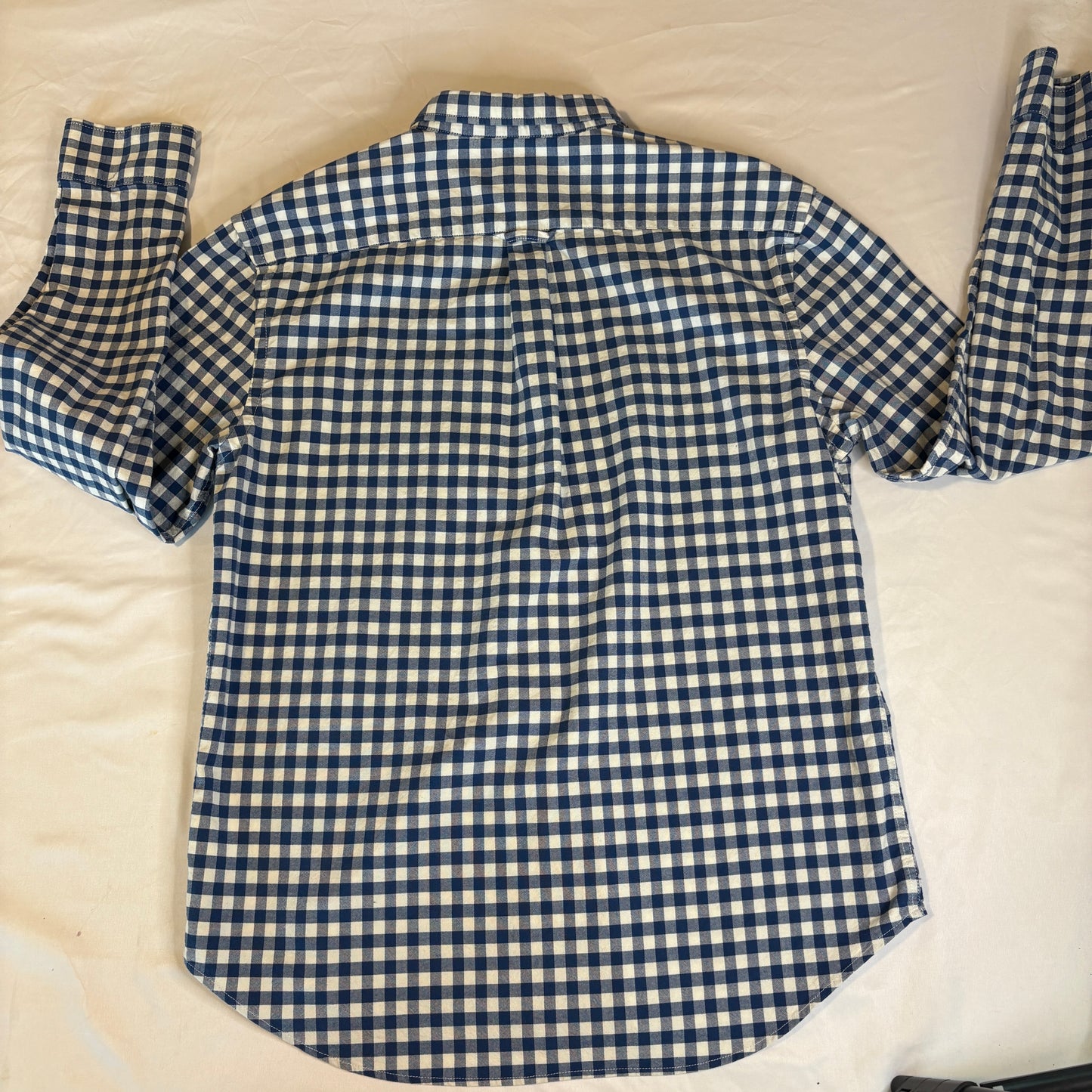 Old Navy Men’s Oxford Shirt Large Blue White Gingham Check Slim Fit Stretch