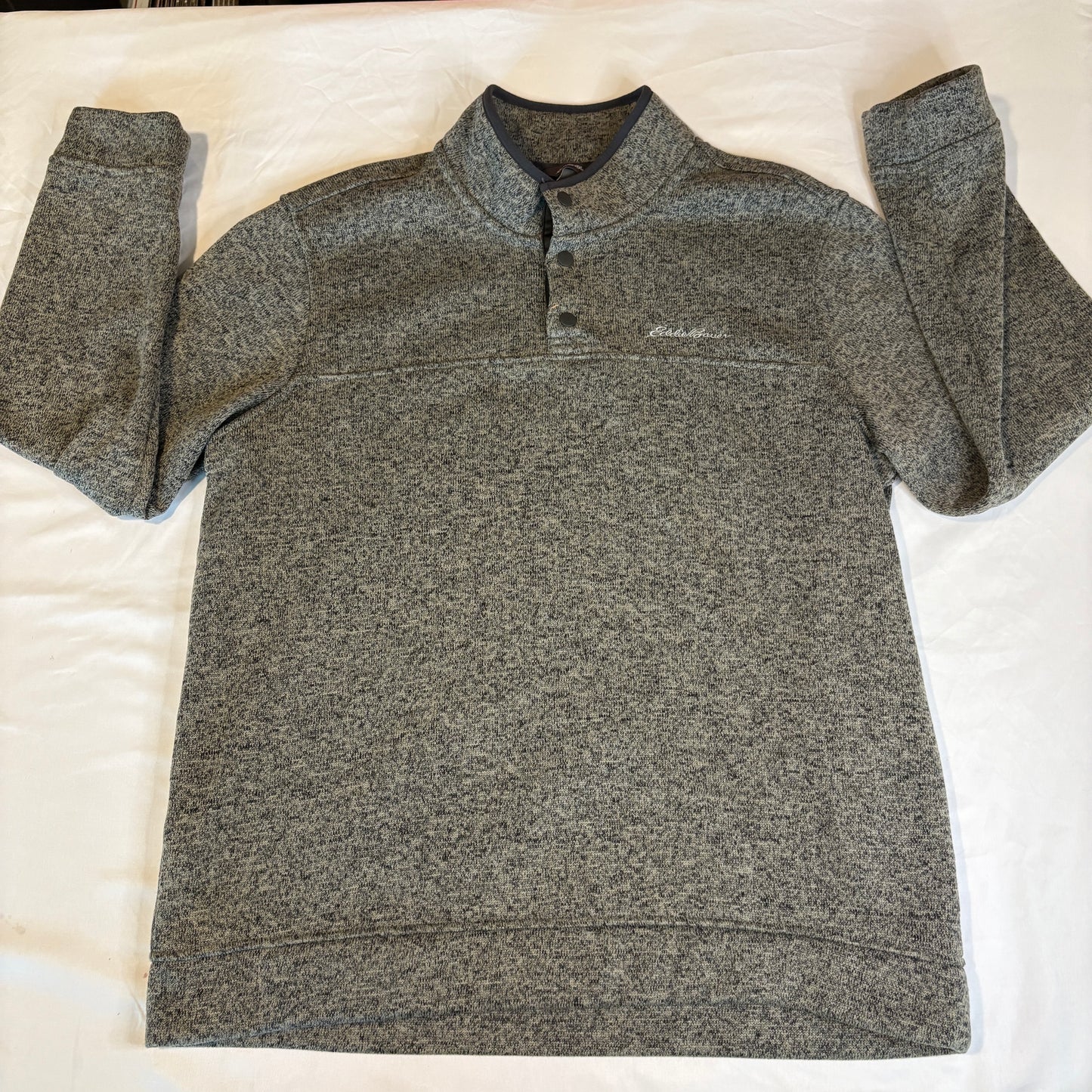 Eddie Bauer Men’s Pullover Sweater XL Gray Button Mock Neck Fleece Lined Warm