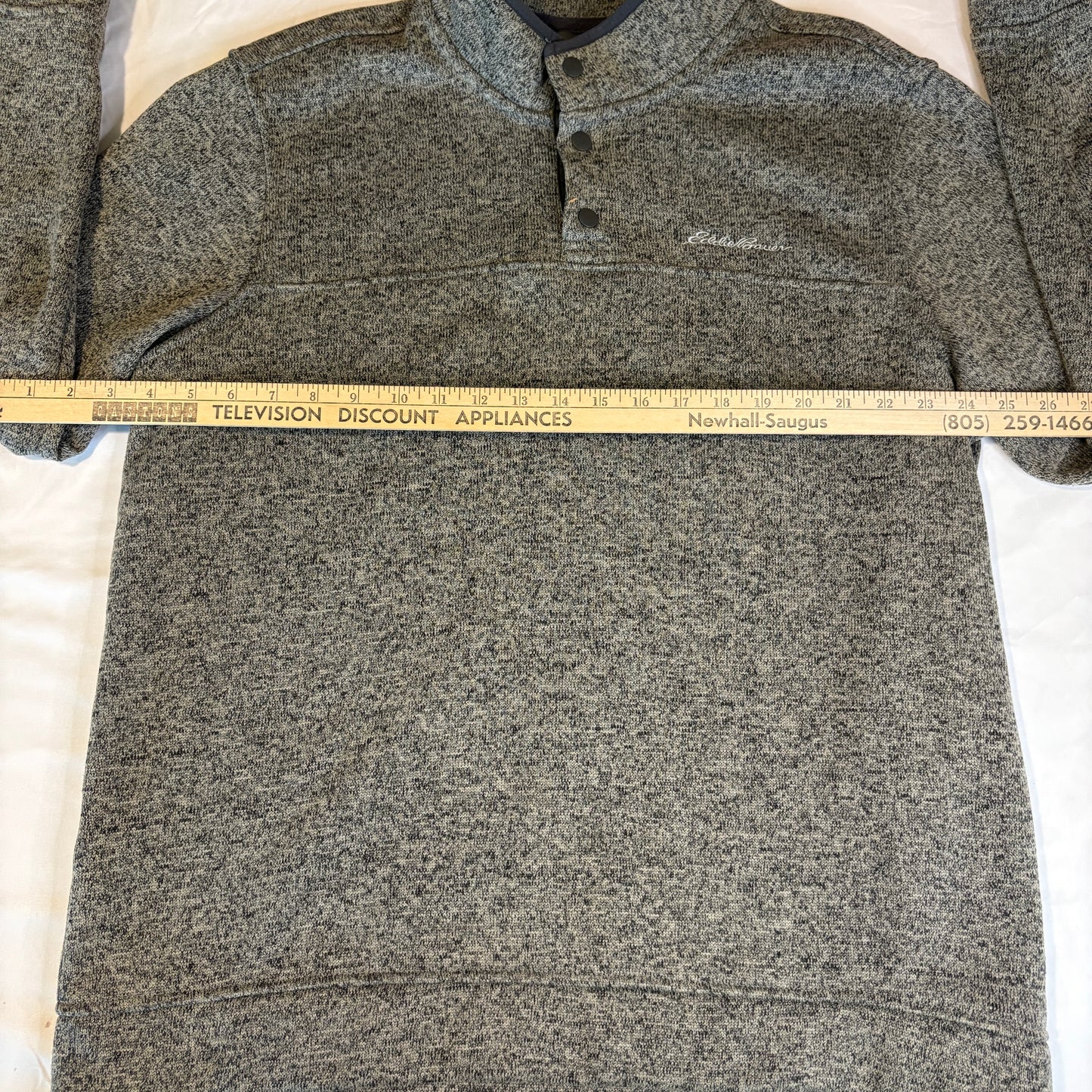 Eddie Bauer Men’s Pullover Sweater XL Gray Button Mock Neck Fleece Lined Warm
